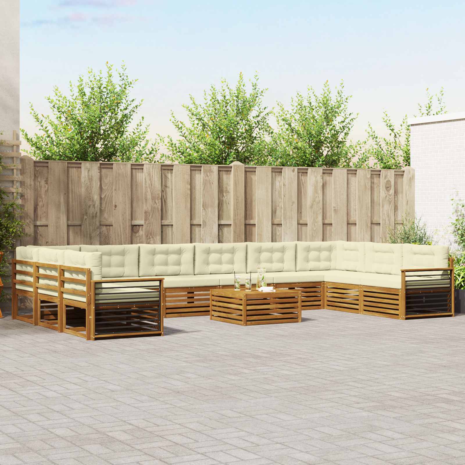 Sofa-Sets 11 pcs Natuurlijk en Crème Massief Acaciahout