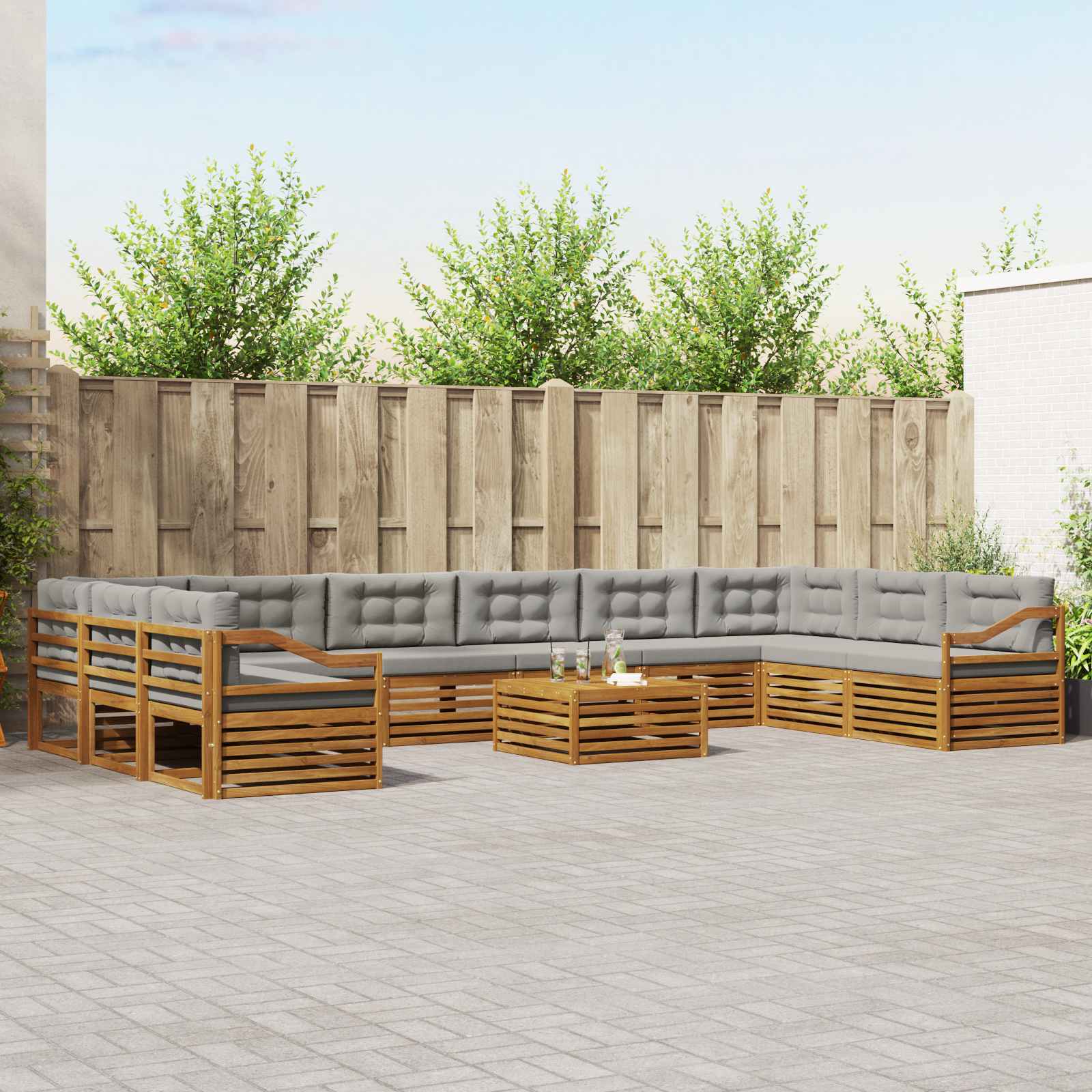Sofa-Sets 11 pcs Natuurlijk en Lichtgrijs Massief Acaciahout – afbeelding 1