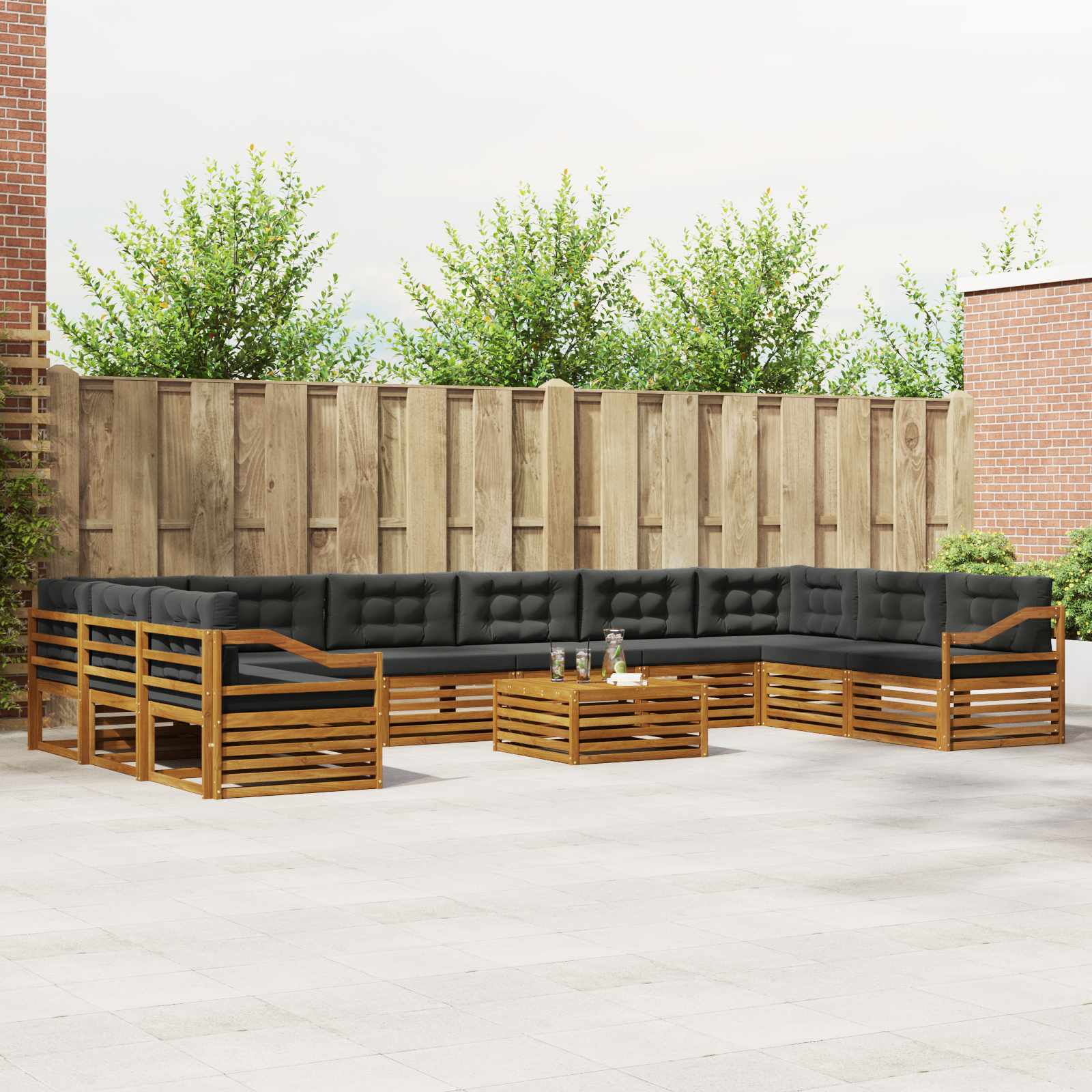 Sofa-Sets 11 pcs Natuurlijk en Antraciet Massief Acaciahout – afbeelding 1