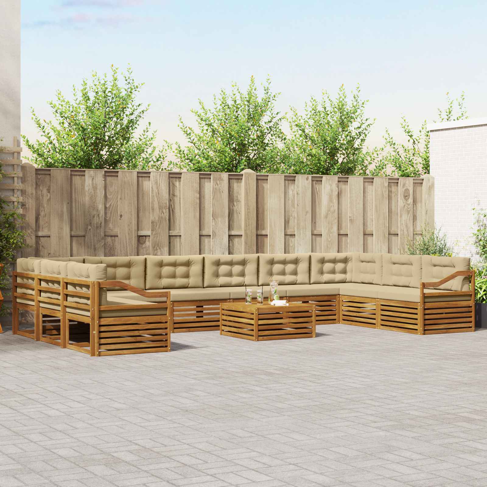 Sofa-Sets 11 pcs Natuurlijk en Beige Massief Acaciahout