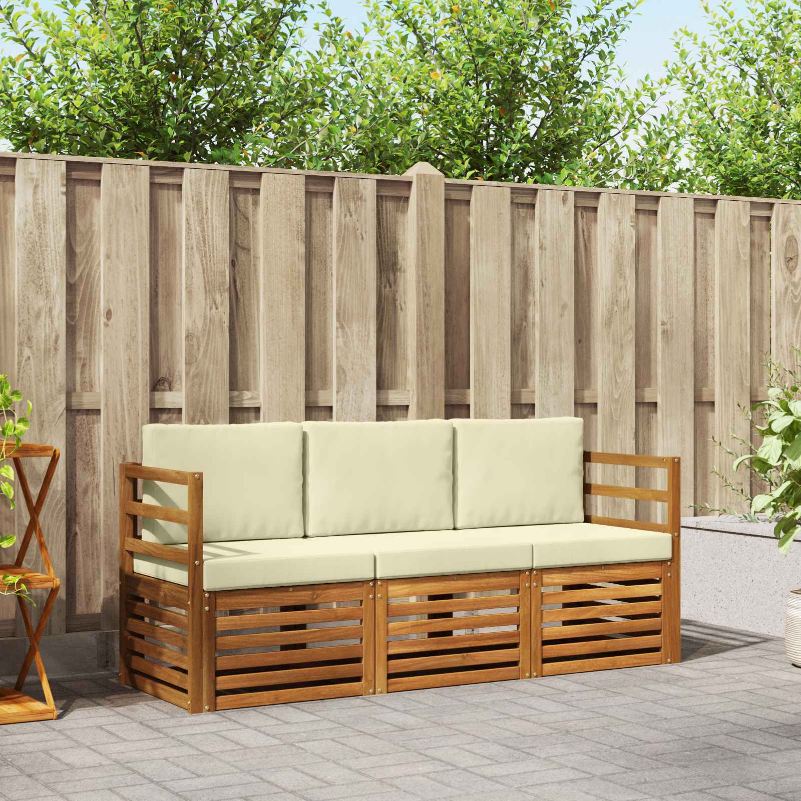 Sofa-Sets 3 pcs Natuurlijk en Crème Massief Acaciahout – afbeelding 1