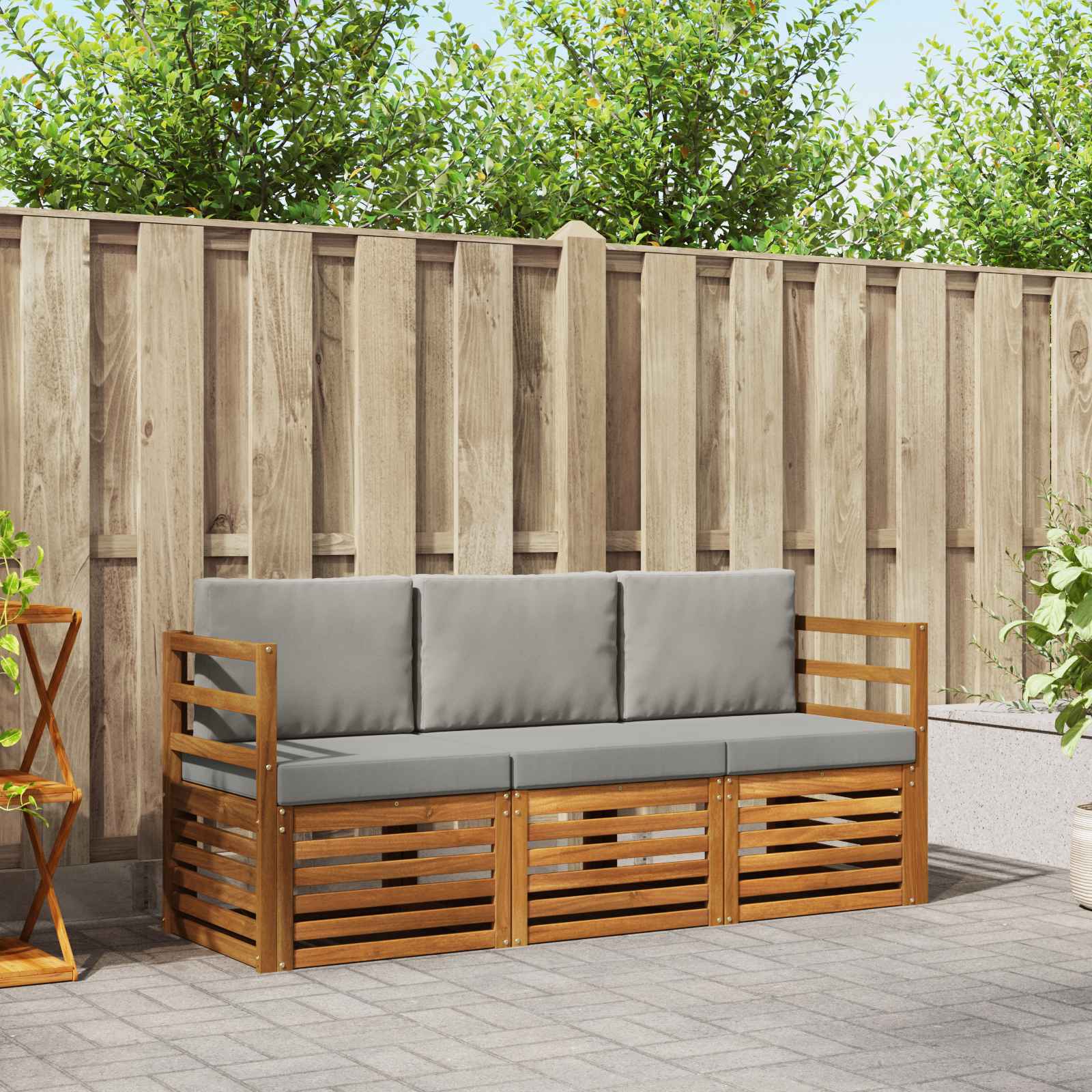 Sofa-Sets 3 pcs Natuurlijk en Lichtgrijs Massief Acaciahout – afbeelding 1