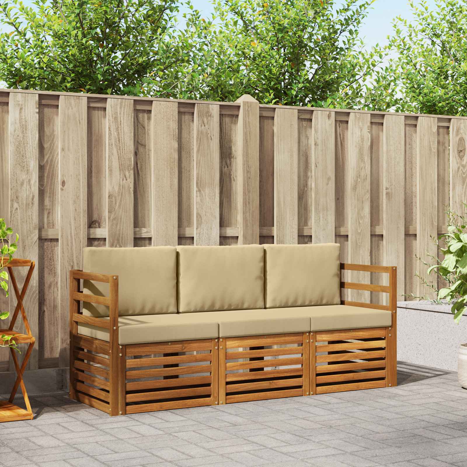 Sofa-Sets 3 pcs Natuurlijk en Beige Massief Acaciahout