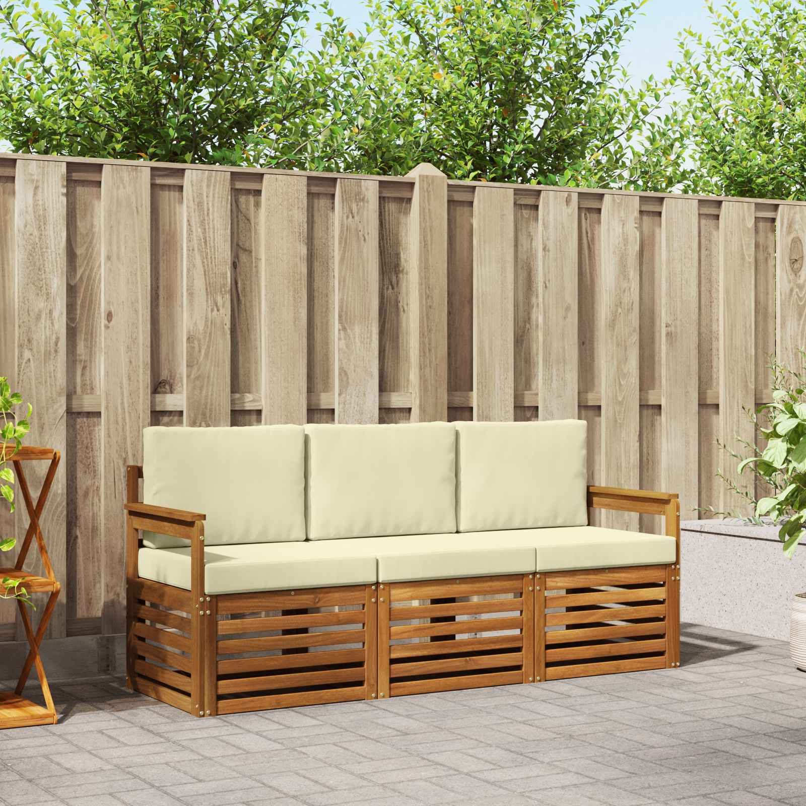 Sofa-Sets 3 pcs Natuurlijk en Crème Massief Acaciahout – afbeelding 1