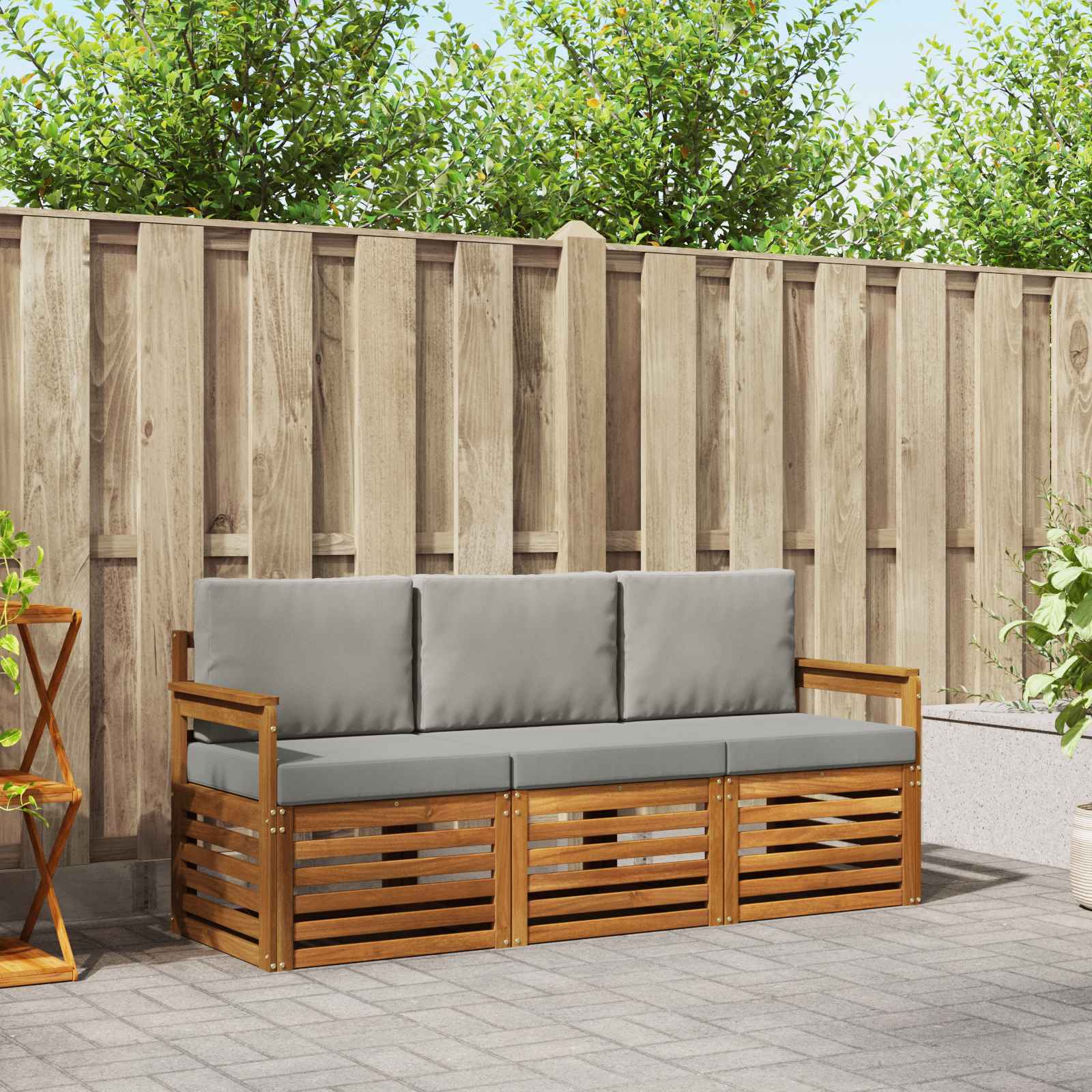Sofa-Sets 3 pcs Natuurlijk en Lichtgrijs Massief Acaciahout