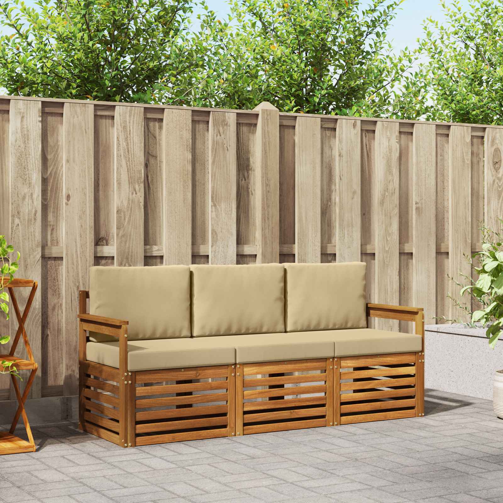 Sofa-Sets 3 pcs Natuurlijk en Beige Massief Acaciahout