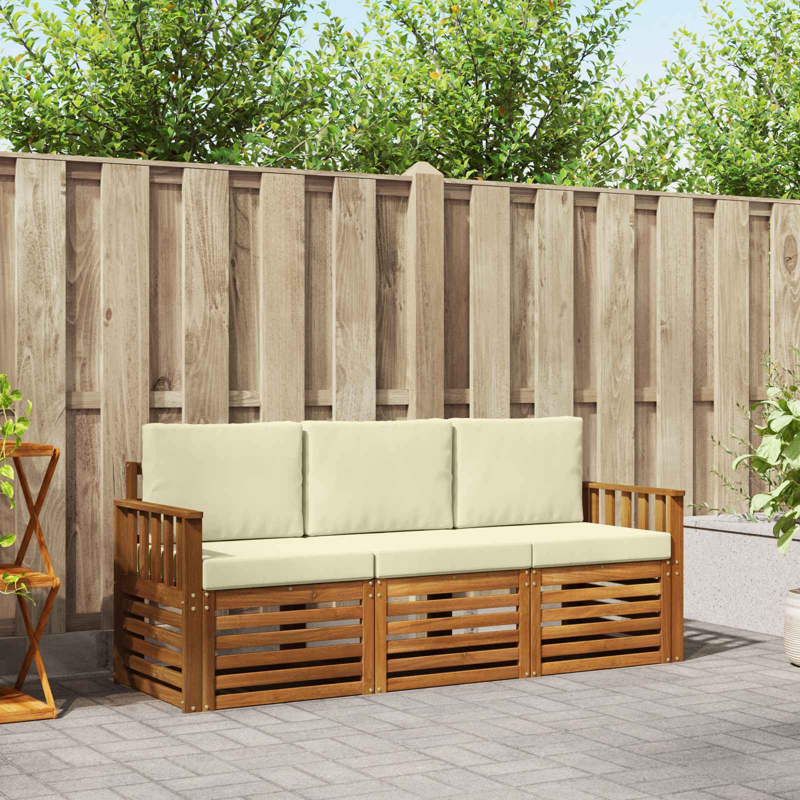 Sofa-Sets 3 pcs Natuurlijk en Crème Massief Acaciahout – afbeelding 1