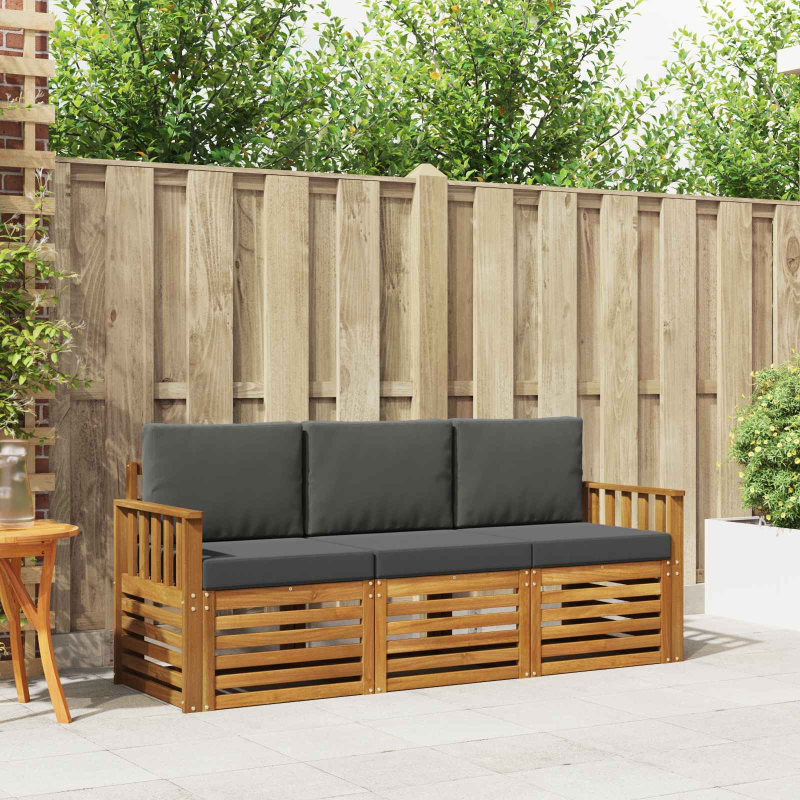 Sofa-Sets 3 pcs Natuurlijk en Antraciet Massief Acaciahout – afbeelding 1