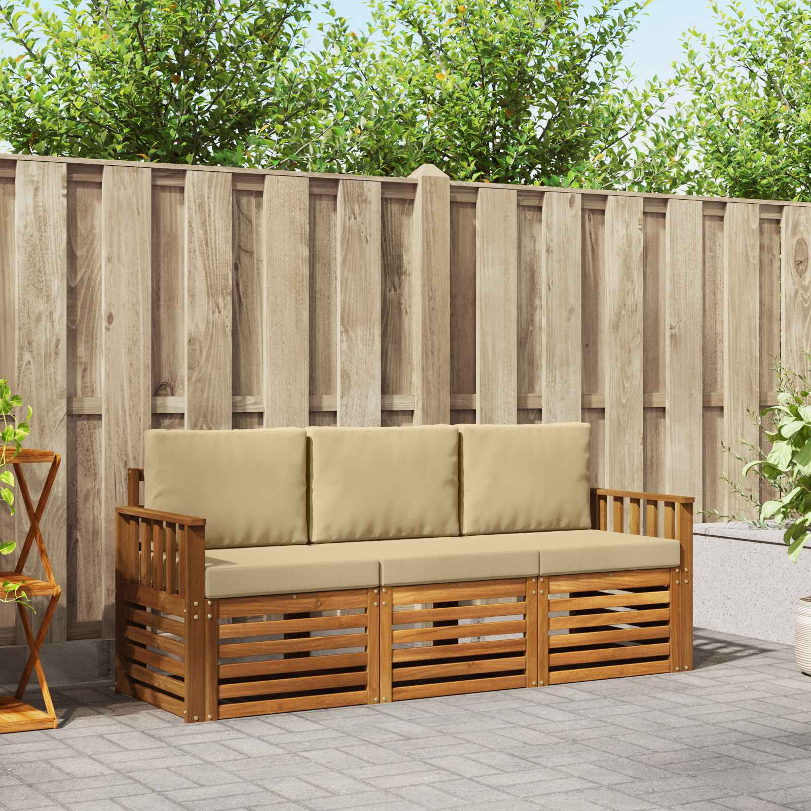 Sofa-Sets 3 pcs Natuurlijk en Beige Massief Acaciahout – afbeelding 1