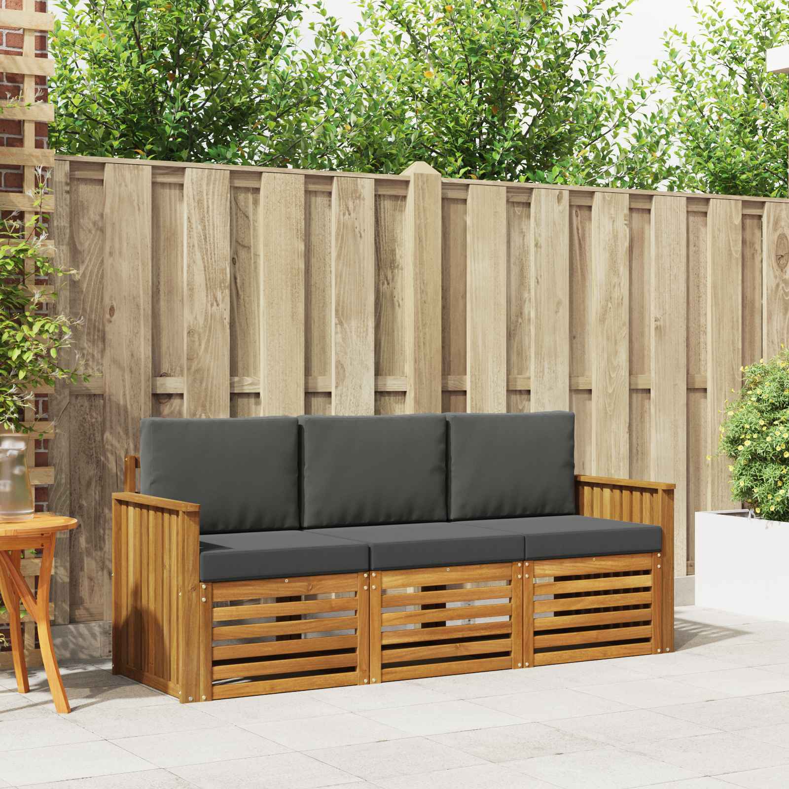 Sofa-Sets 3 pcs Natuurlijk en Antraciet Massief Acaciahout – afbeelding 1