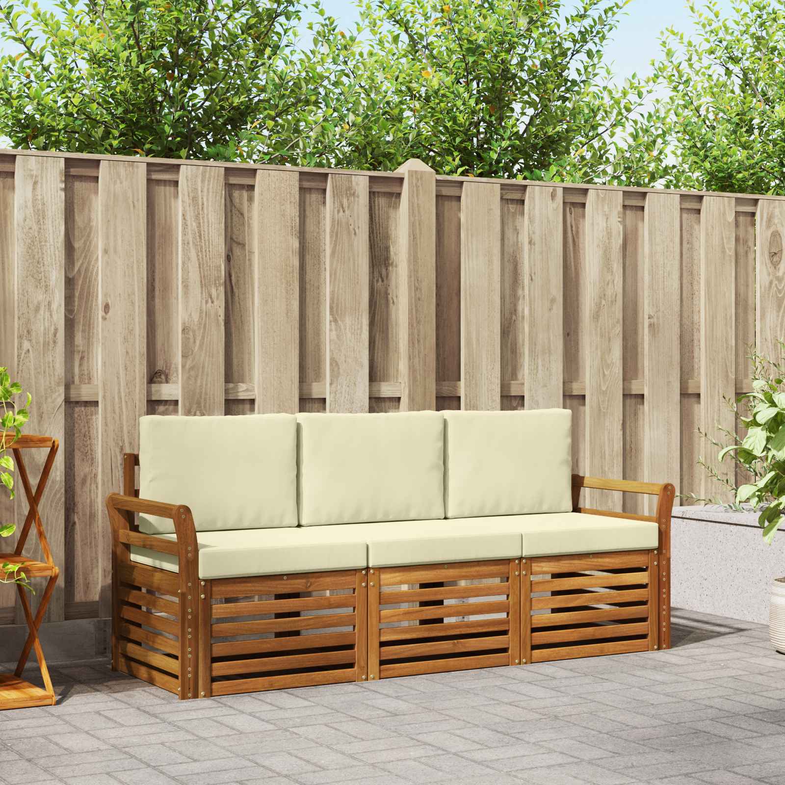 Sofa-Sets 3 pcs Natuurlijk en Crème Massief Acaciahout – afbeelding 1