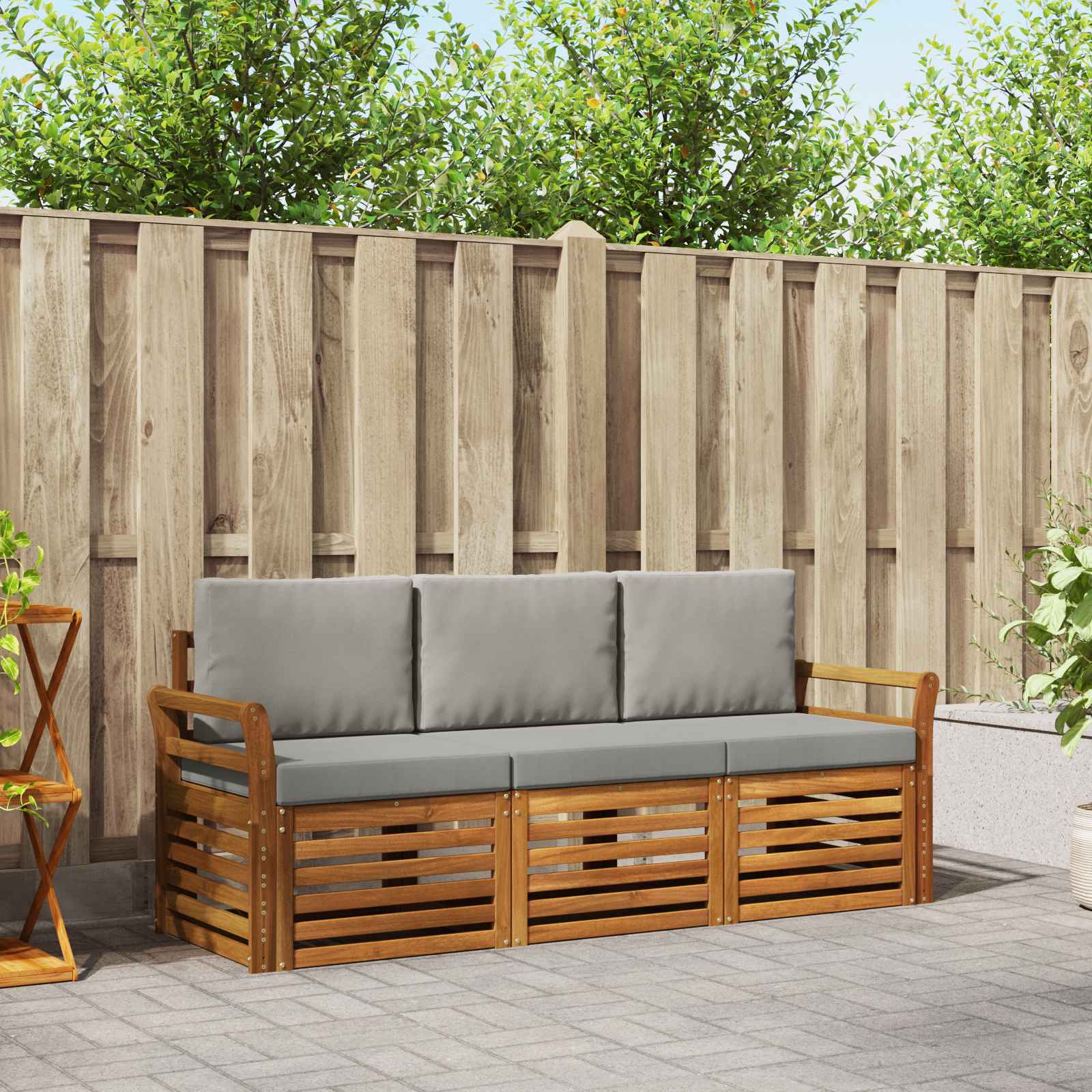 Sofa-Sets 3 pcs Natuurlijk en Lichtgrijs Massief Acaciahout – afbeelding 1