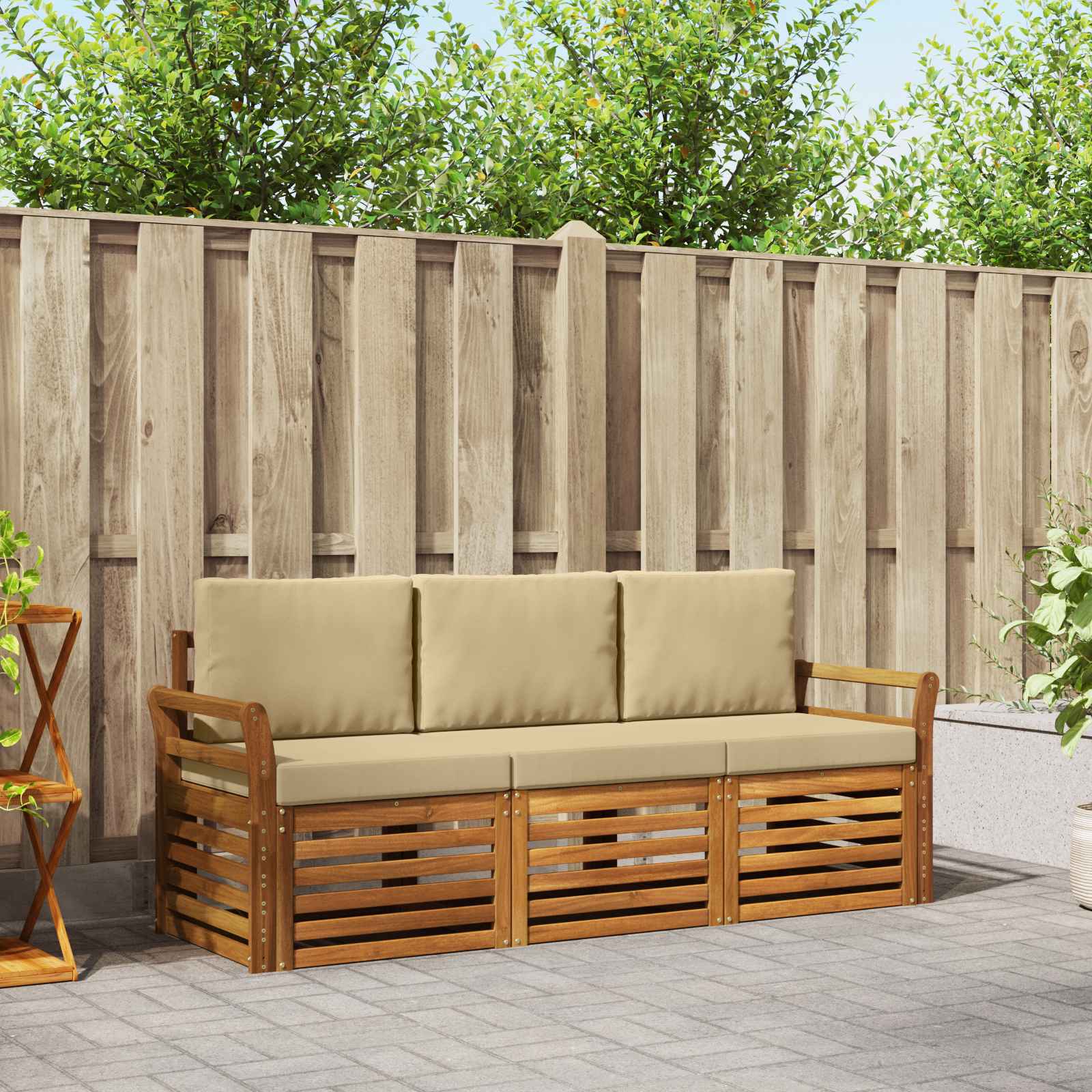 Sofa-Sets 3 pcs Natuurlijk en Beige Massief Acaciahout – afbeelding 1