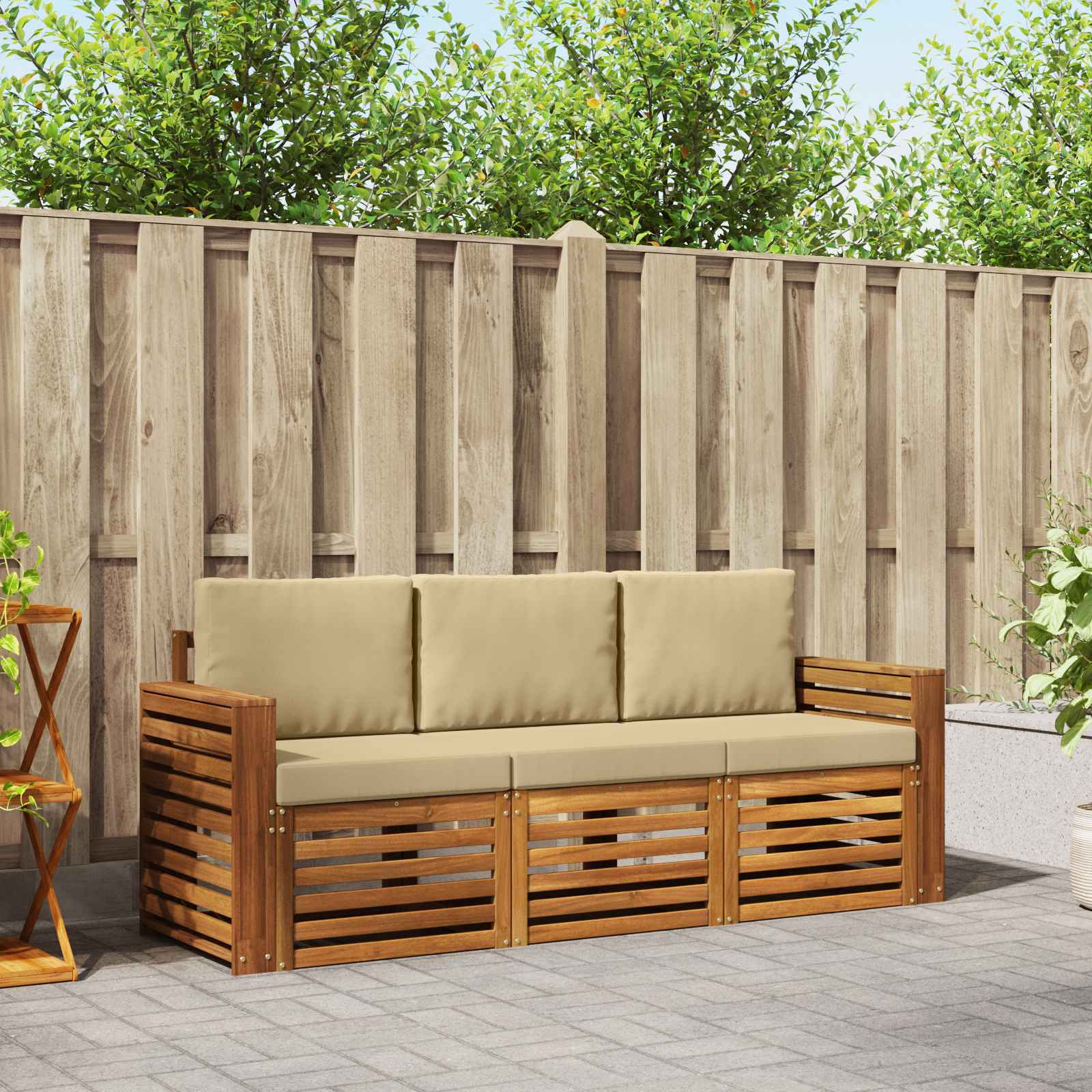 Sofa-Sets 3 pcs Natuurlijk en Beige Massief Acaciahout – afbeelding 1