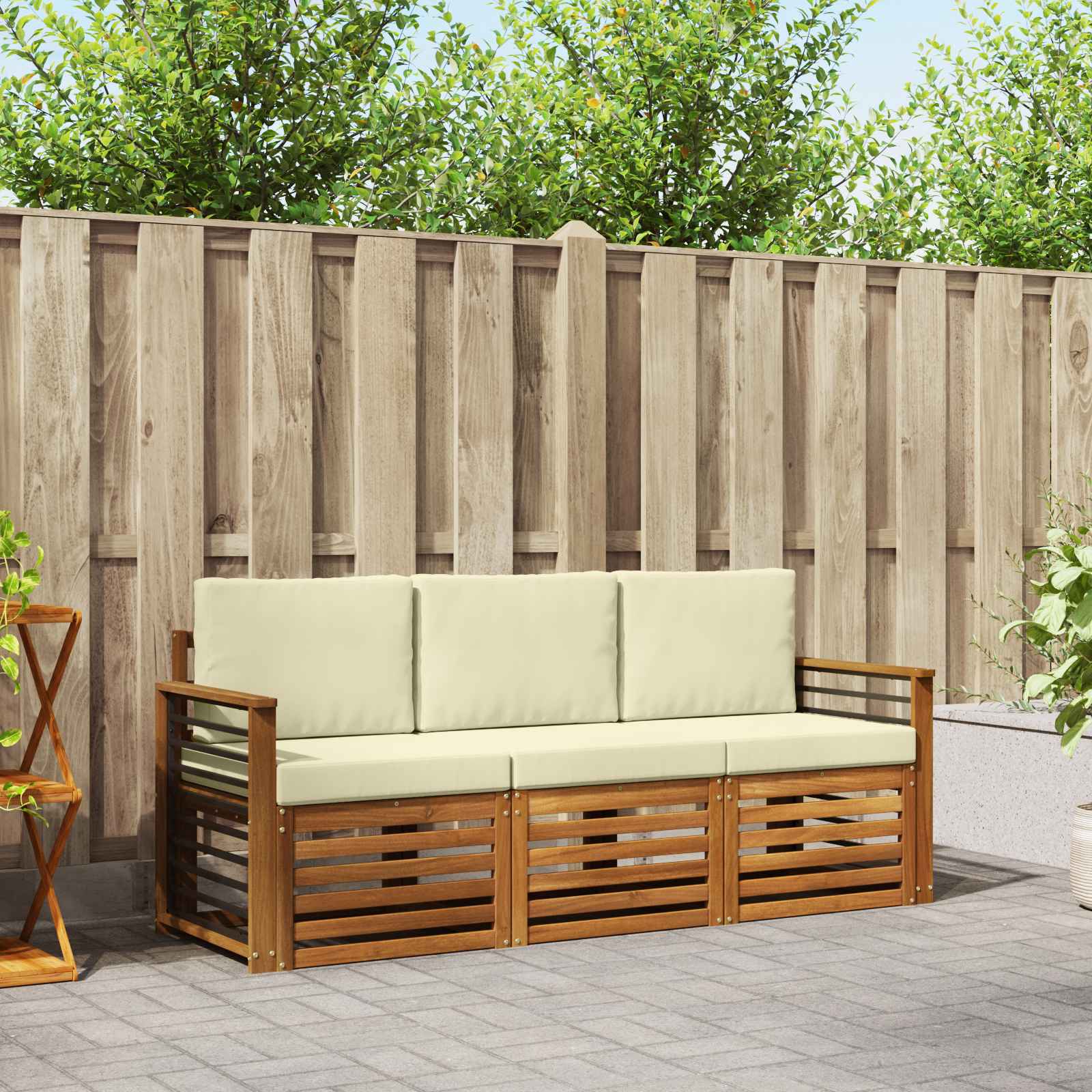 Sofa-Sets 3 pcs Natuurlijk en Crème Massief Acaciahout