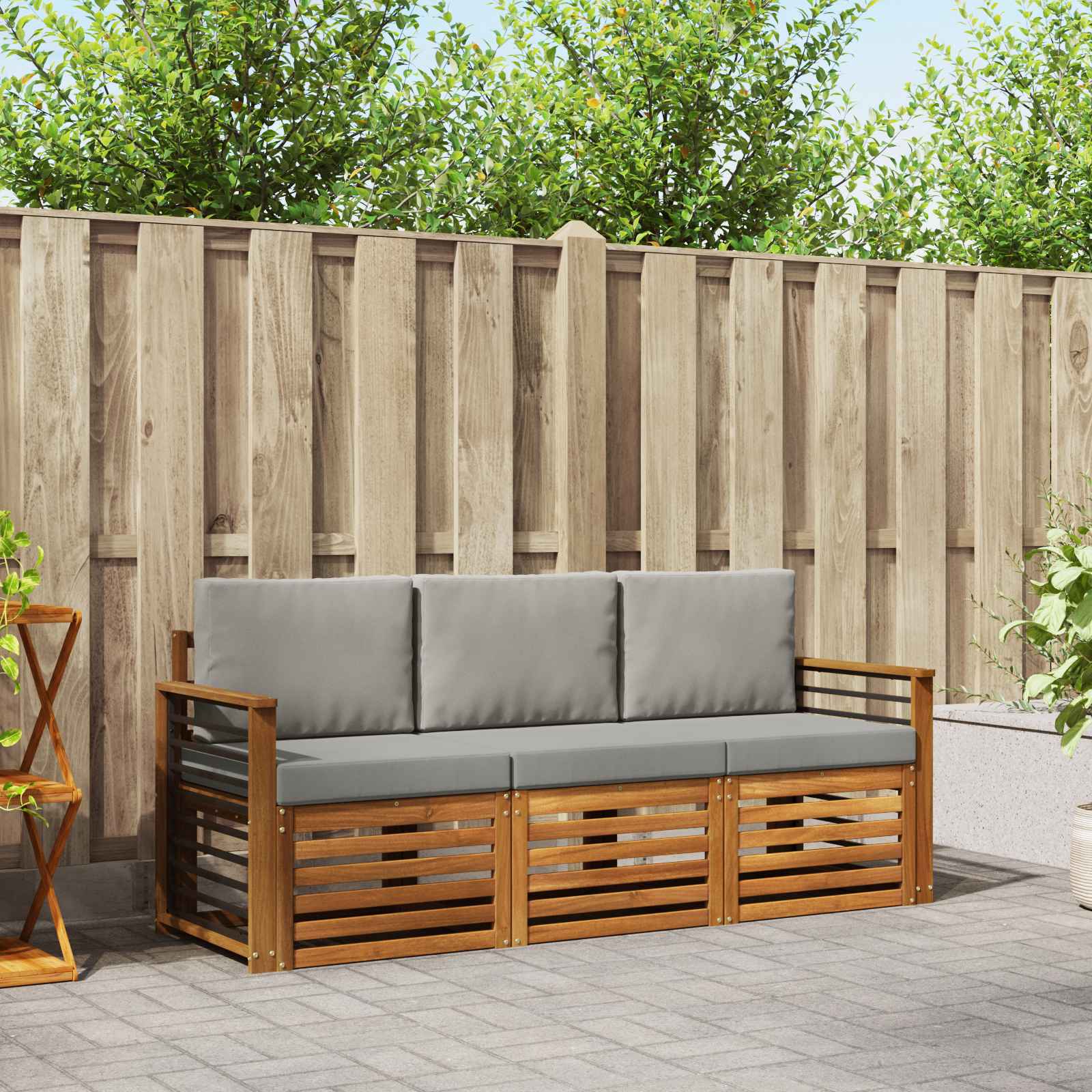 Sofa-Sets 3 pcs Natuurlijk en Lichtgrijs Massief Acaciahout