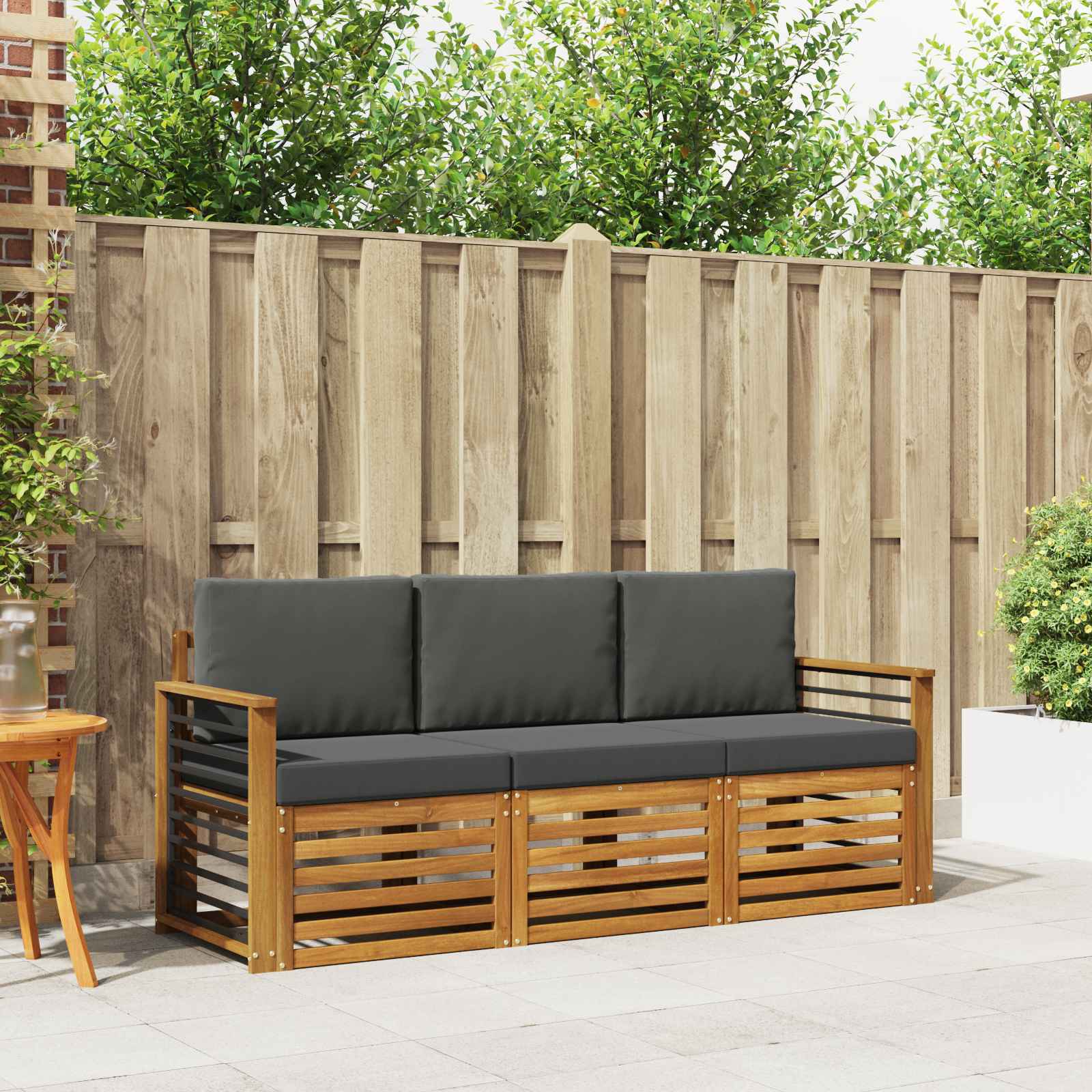 Sofa-Sets 3 pcs Natuurlijk en Antraciet Massief Acaciahout – afbeelding 1