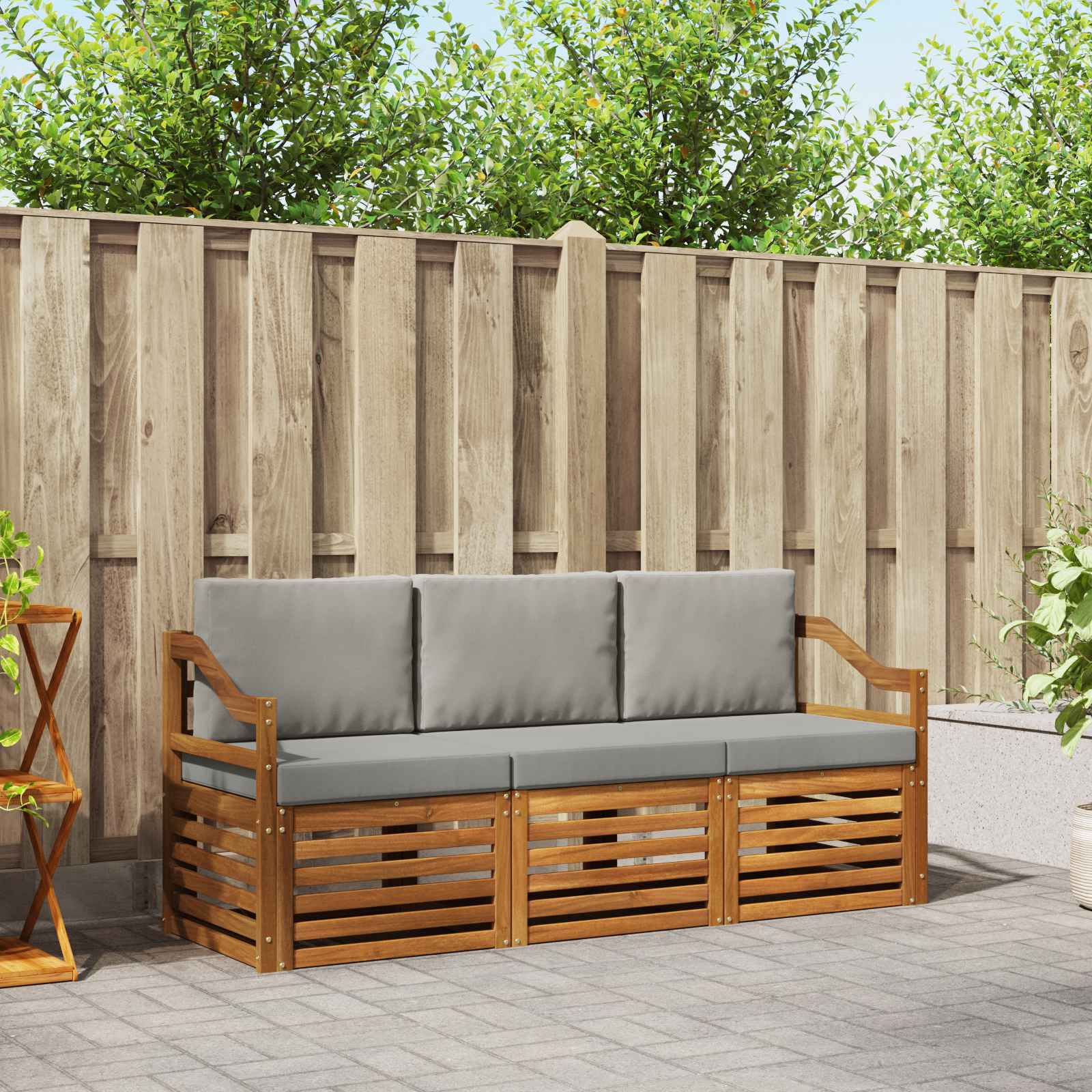 Sofa-Sets 3 pcs Natuurlijk en Lichtgrijs Massief Acaciahout – afbeelding 1