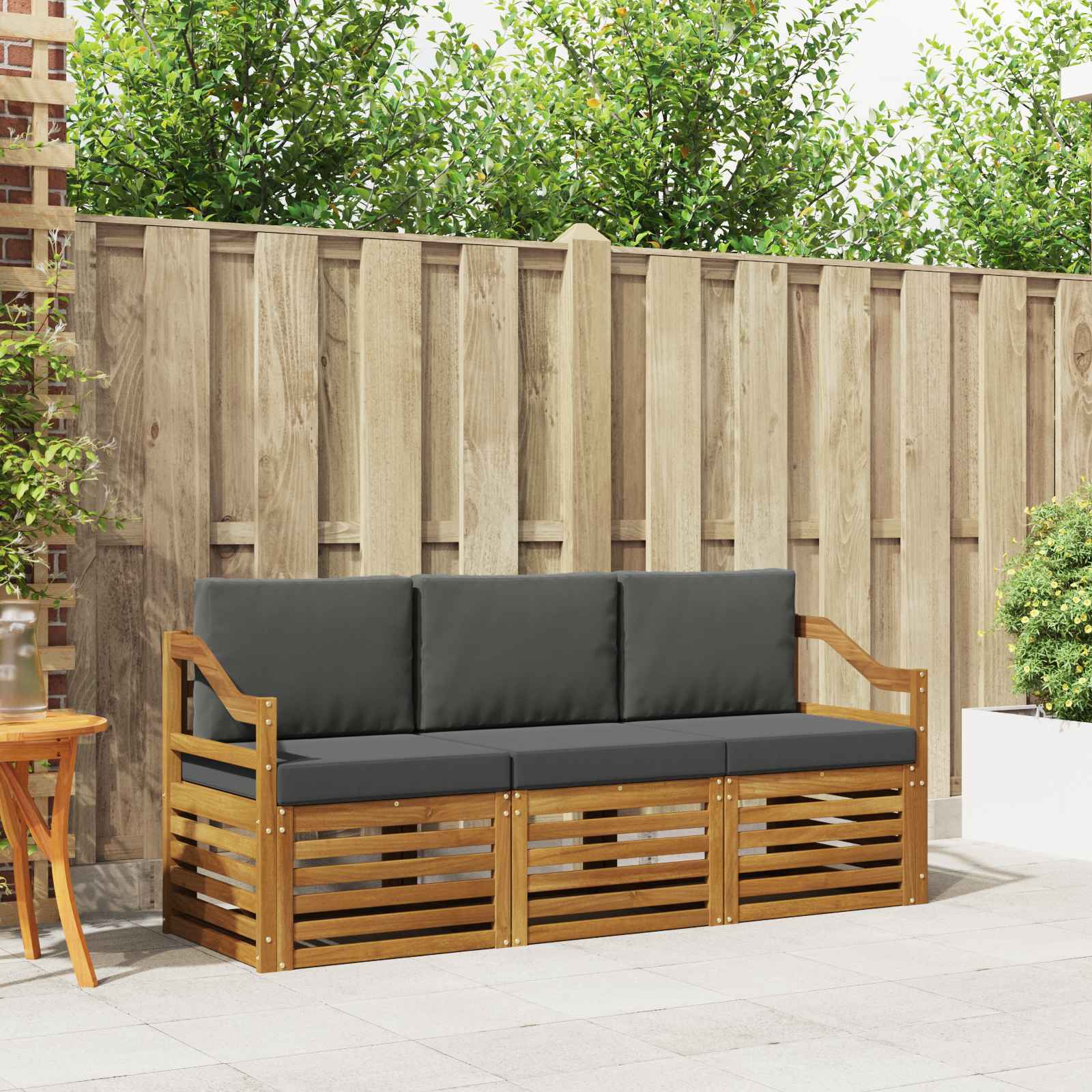 Sofa-Sets 3 pcs Natuurlijk en Antraciet Massief Acaciahout – afbeelding 1