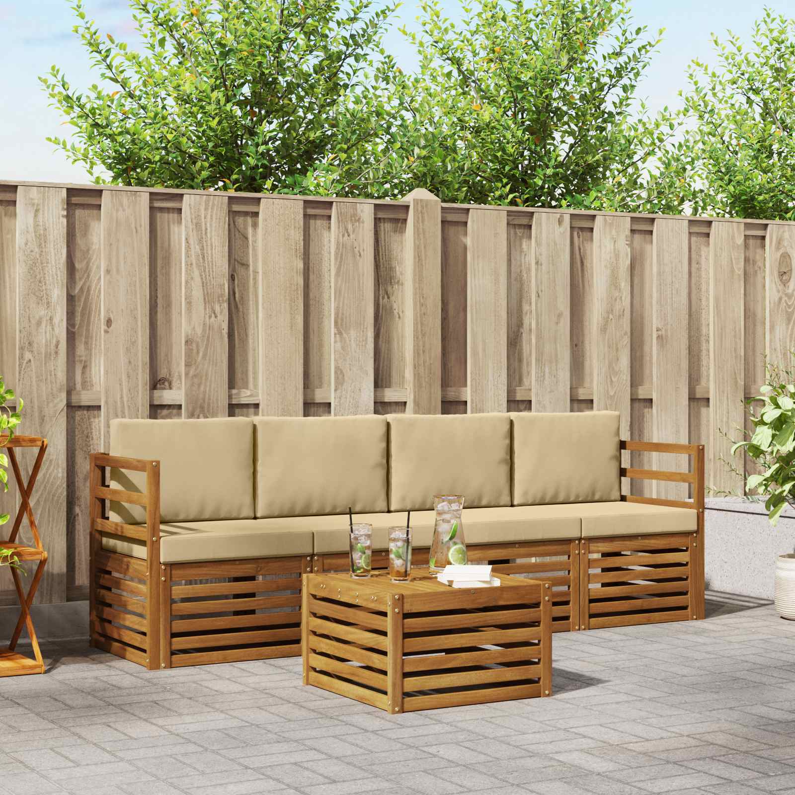 Buiten bankenset 5 pcs Natuurlijk en Beige Massief Acaciahout – afbeelding 1