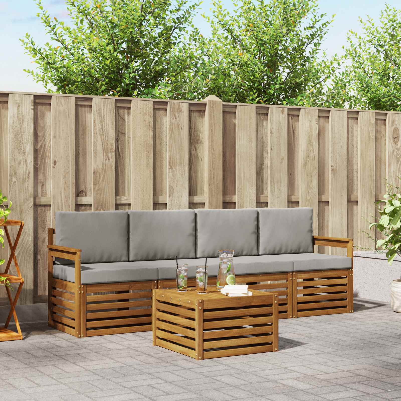 Buiten bankenset met kussen 5 pcs Natuurlijk en Lichtgrijs – afbeelding 1