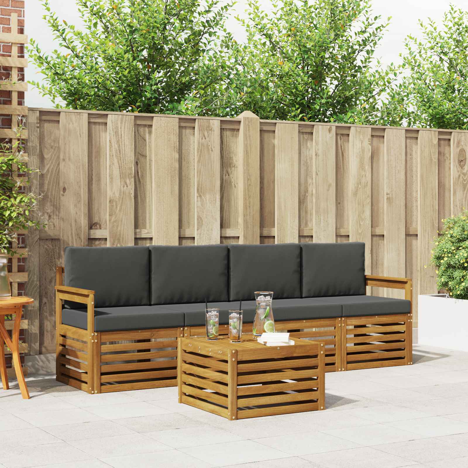 Buiten bankenset met kussen 5 pcs Natuurlijk en Antraciet – afbeelding 1