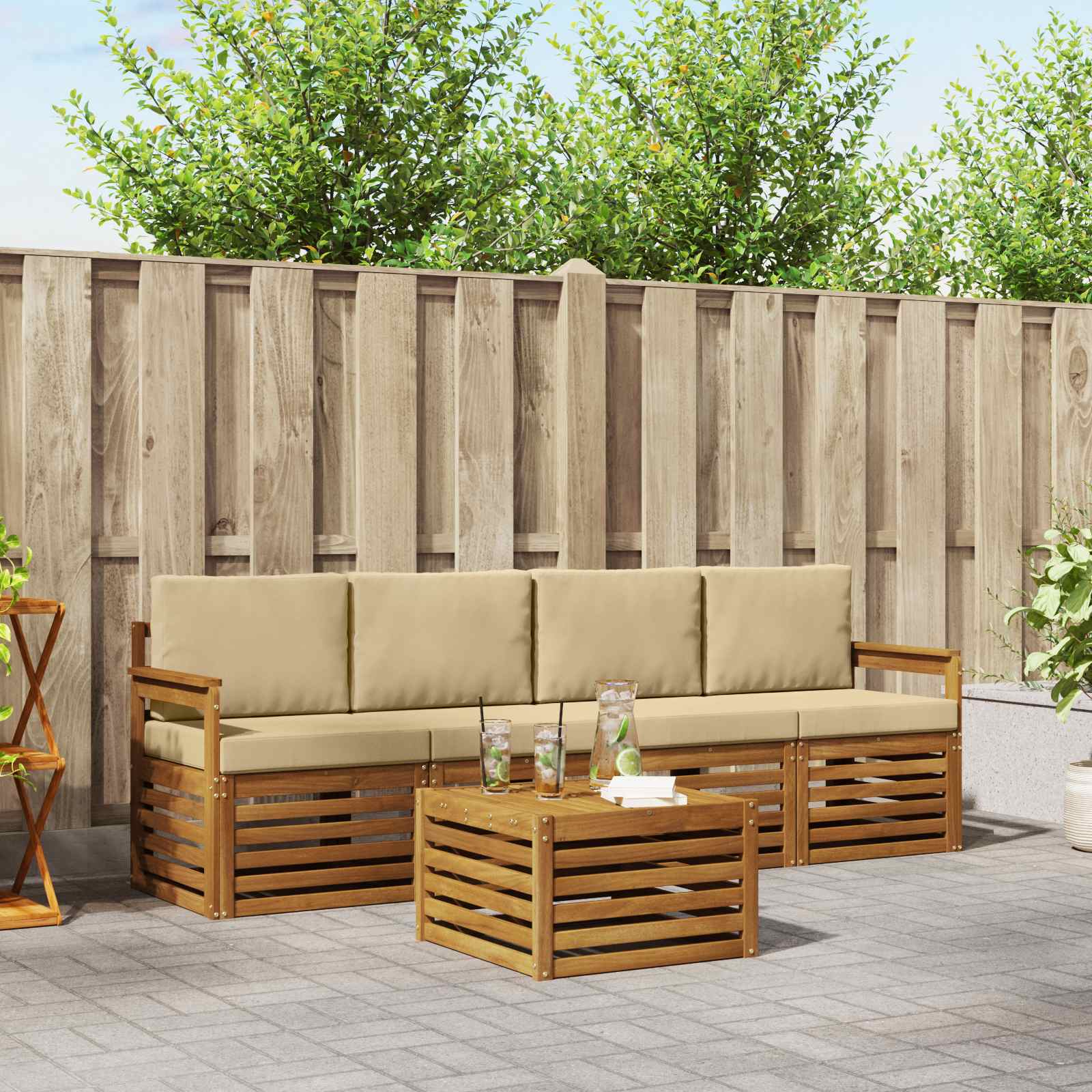 Buiten bankenset 5 pcs Natuurlijk en Beige Massief Acaciahout – afbeelding 1