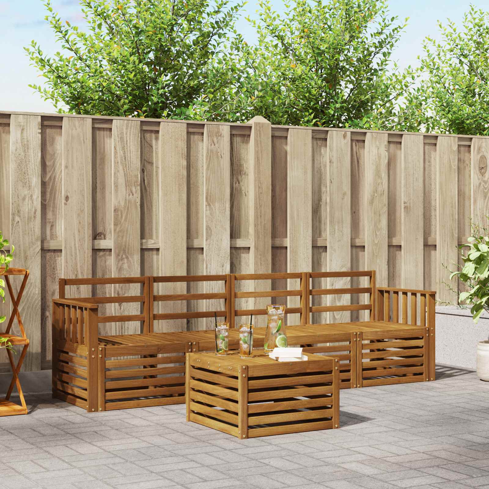 Sofa-Sets 5 pcs Naturel Massief Acaciahout – afbeelding 1