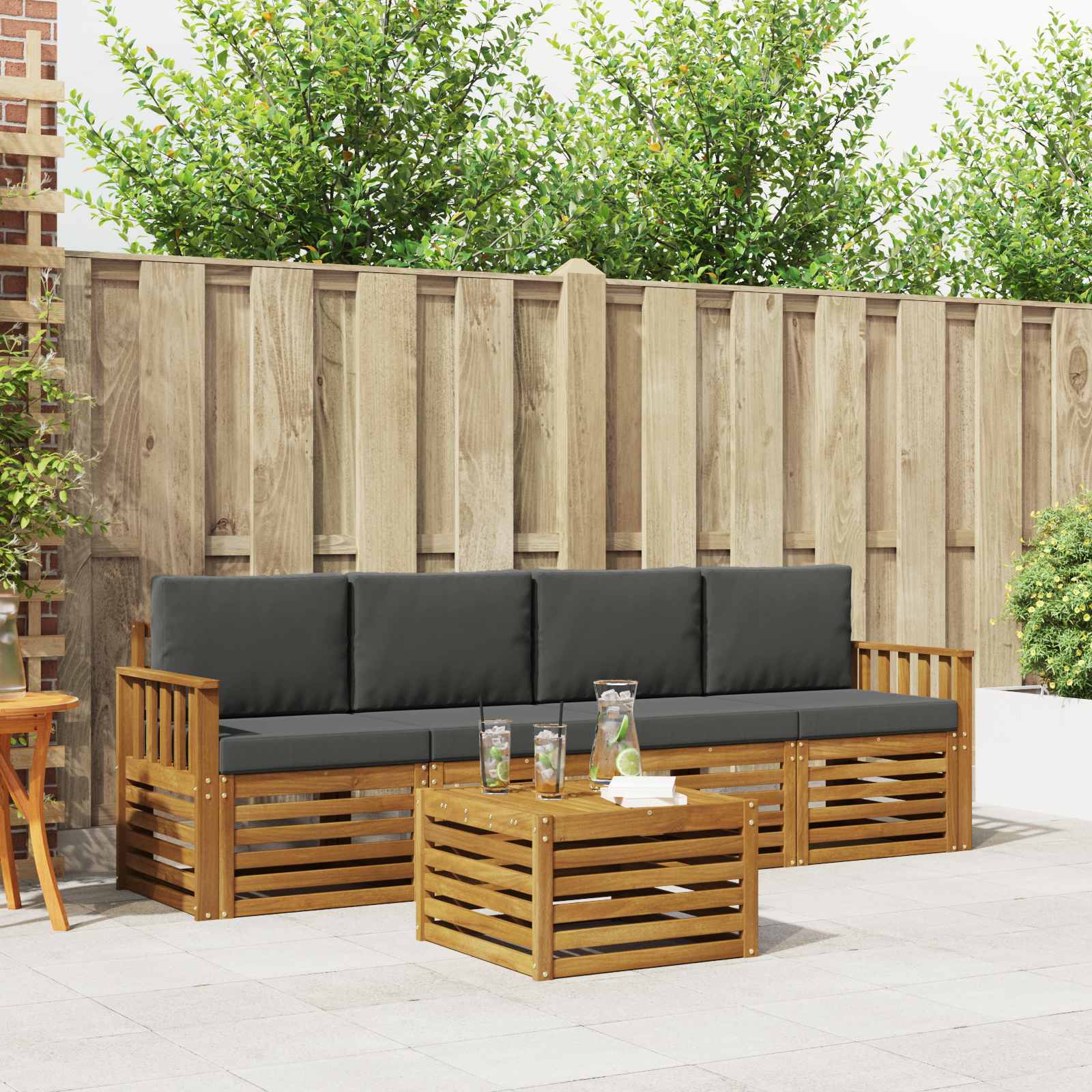 Buiten bankenset met kussen 5 pcs Natuurlijk en Antraciet – afbeelding 1
