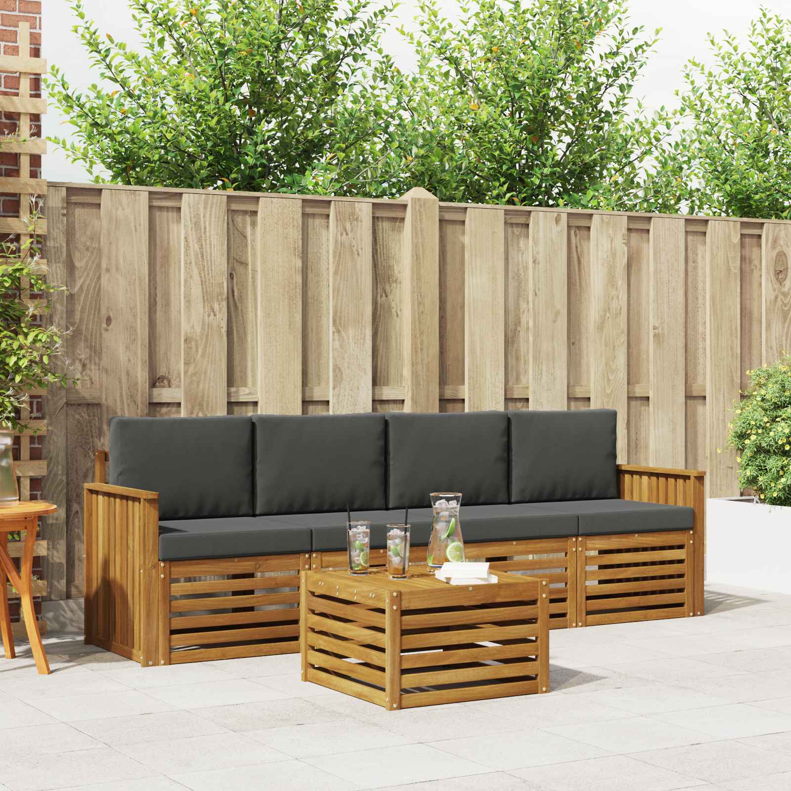 Buiten bankenset met kussen 5 pcs Natuurlijk en Antraciet