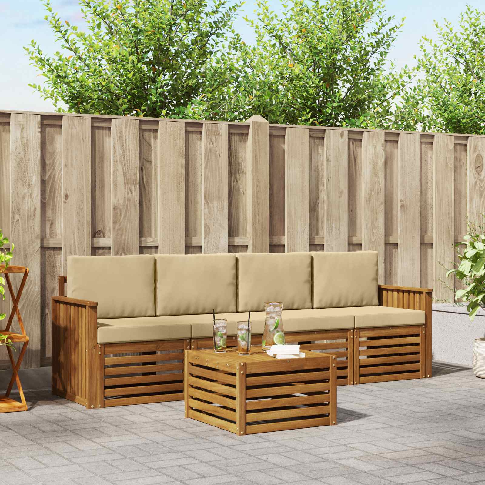 Buiten bankenset 5 pcs Natuurlijk en Beige Massief Acaciahout