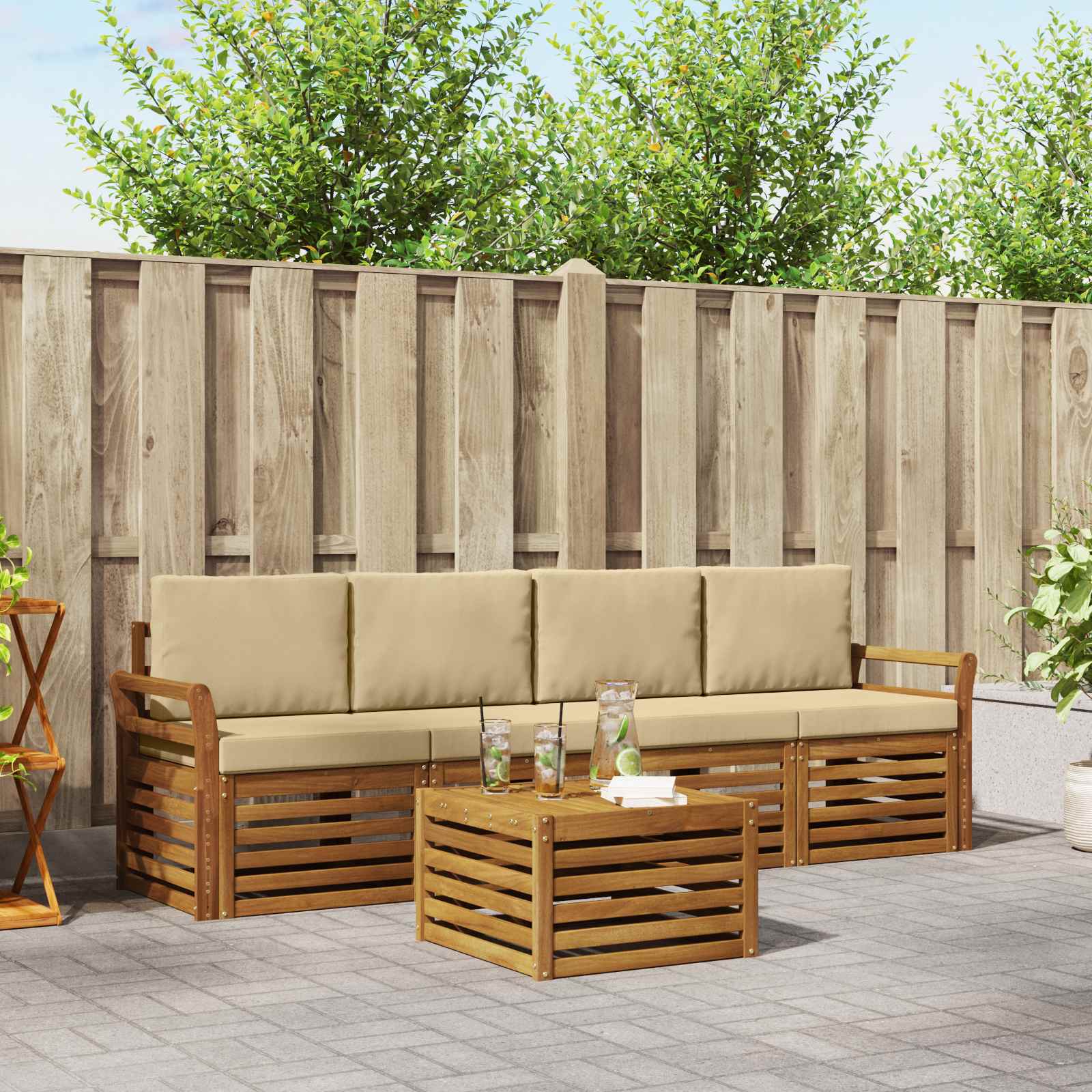 Buiten bankenset 5 pcs Natuurlijk en Beige Massief Acaciahout – afbeelding 1