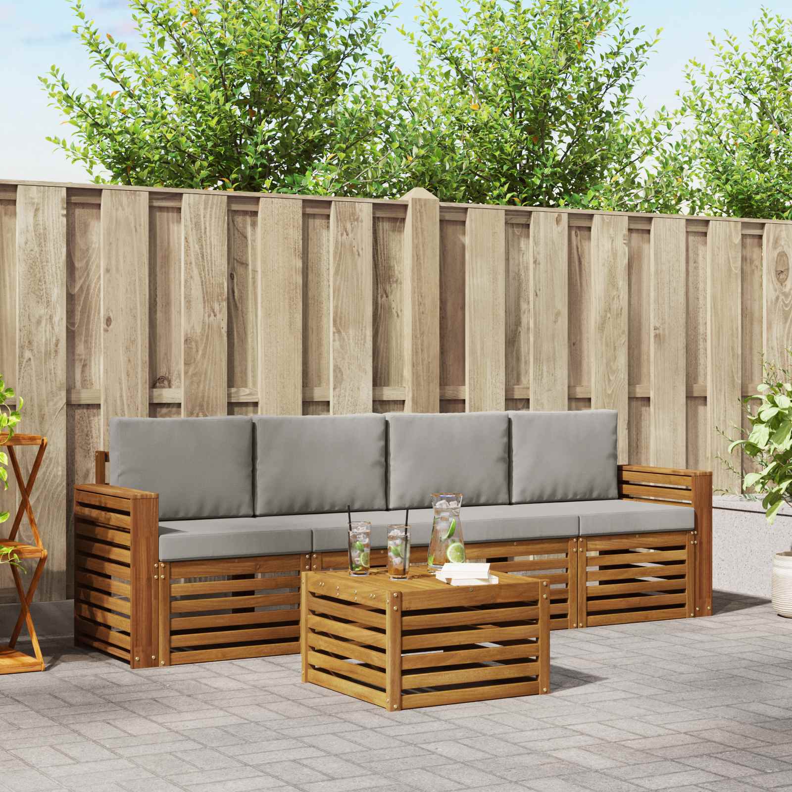 Buiten bankenset met kussen 5 pcs Natuurlijk en Lichtgrijs – afbeelding 1
