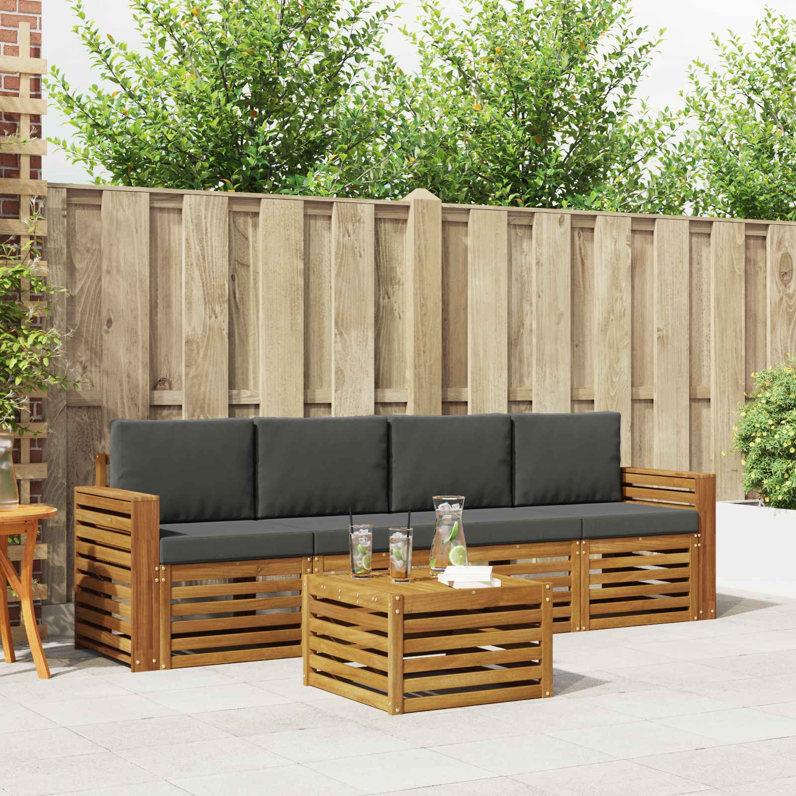 Buiten bankenset met kussen 5 pcs Natuurlijk en Antraciet