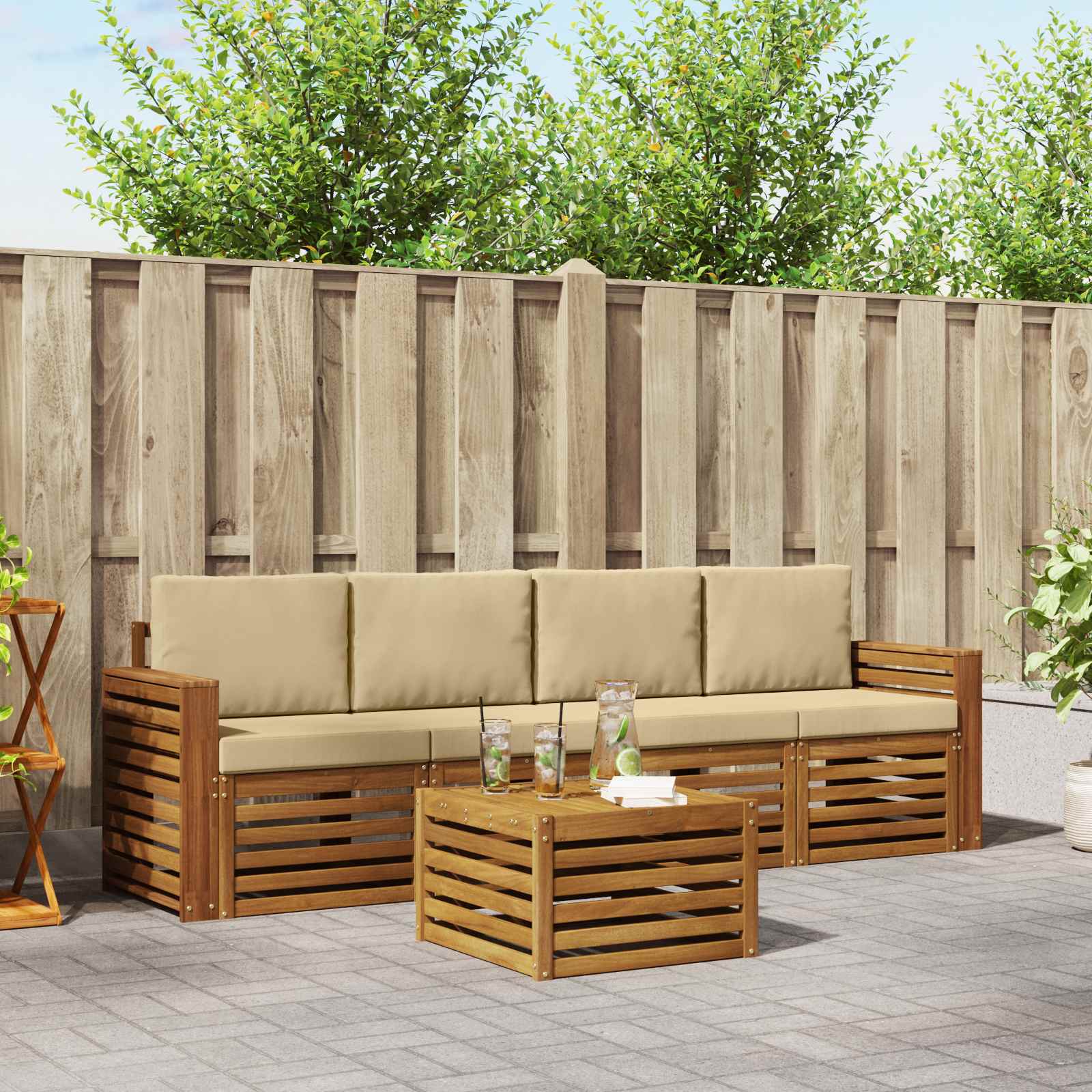 Buiten bankenset 5 pcs Natuurlijk en Beige Massief Acaciahout – afbeelding 1