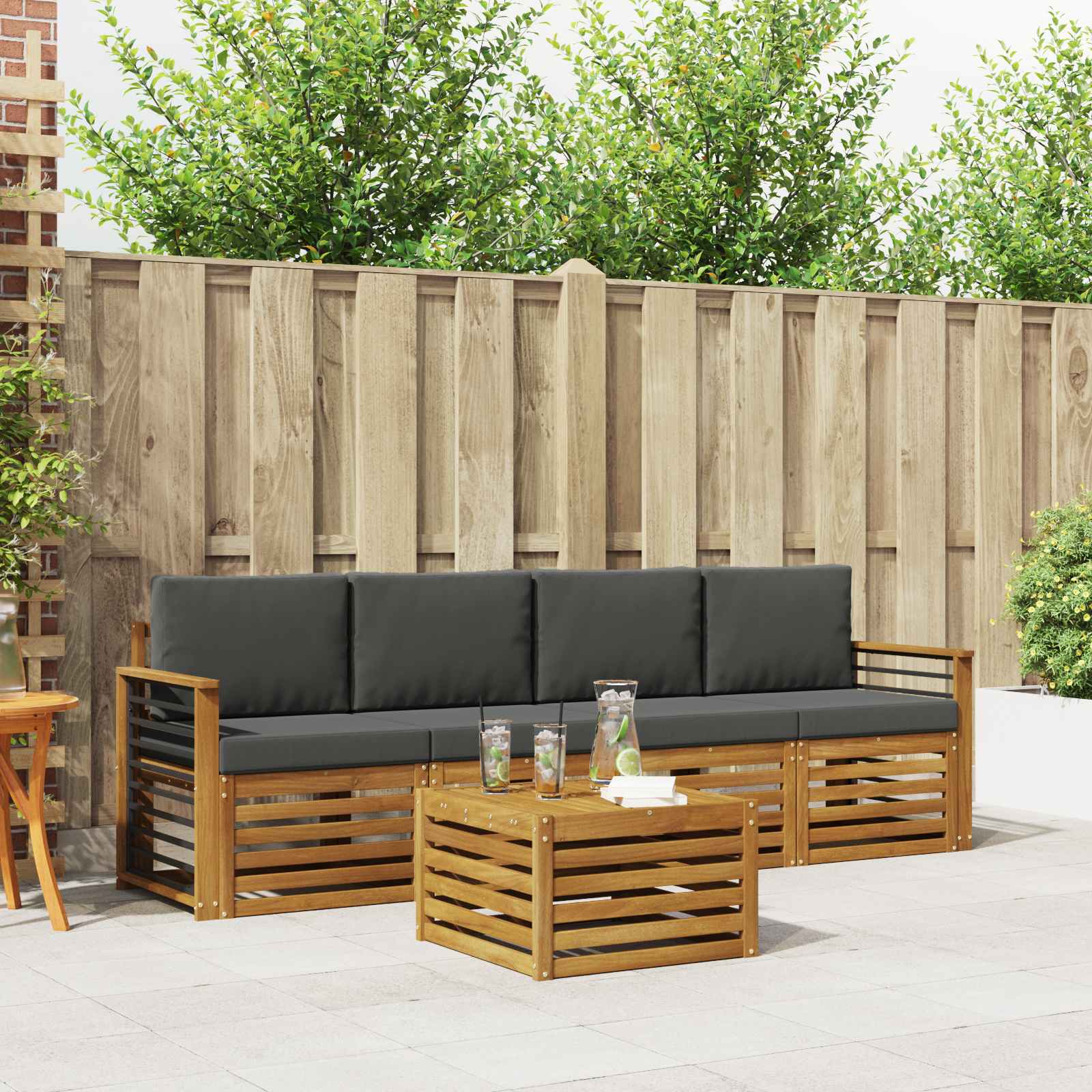 Buiten bankenset met kussen 5 pcs Natuurlijk en Antraciet – afbeelding 1