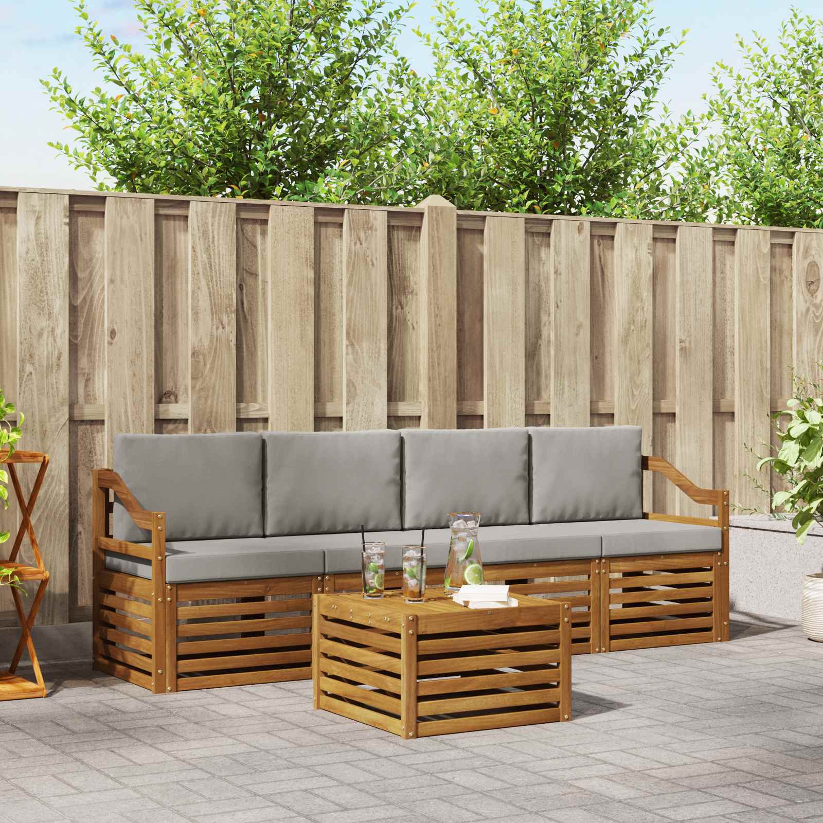 Buiten bankenset met kussen 5 pcs Natuurlijk en Lichtgrijs – afbeelding 1