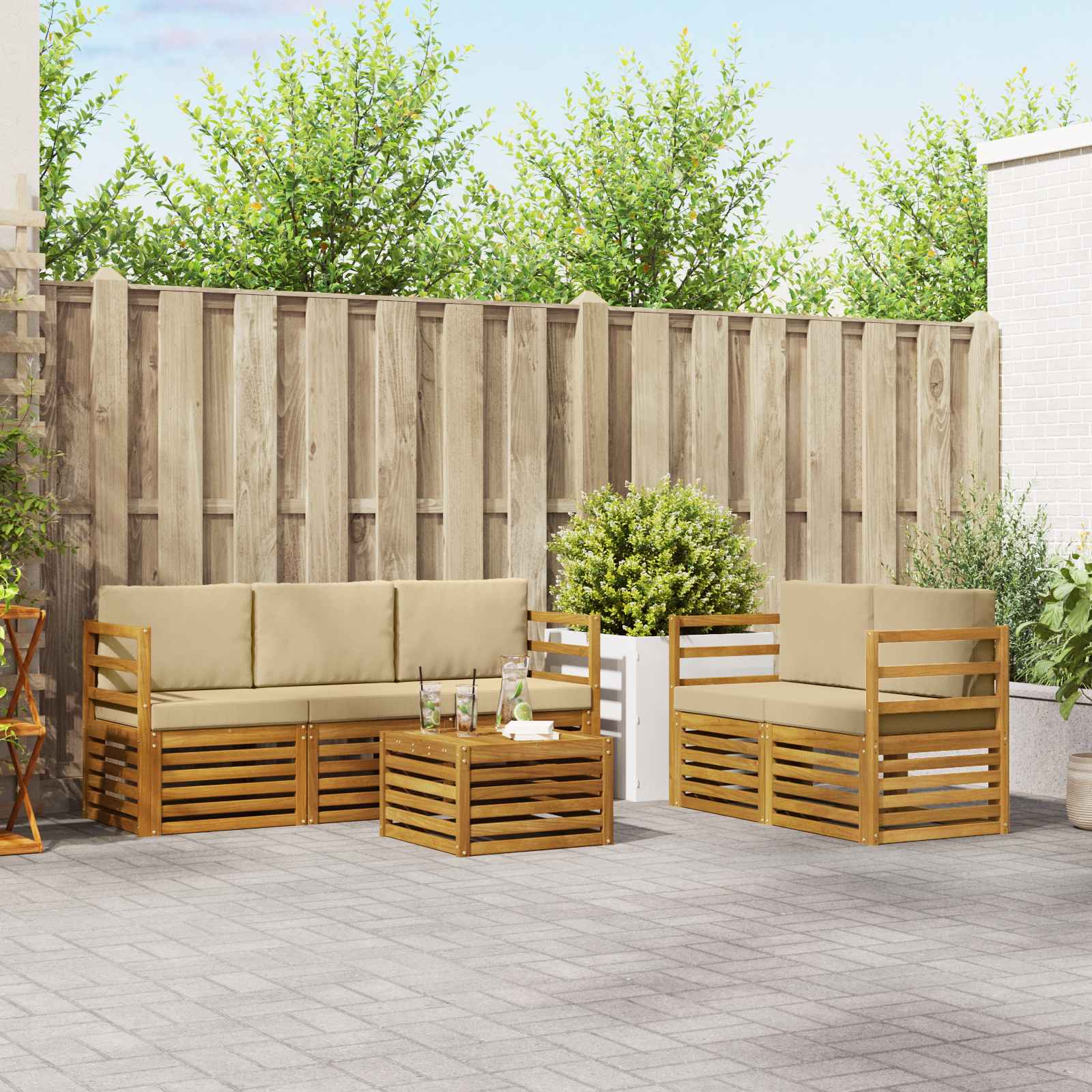 Sofa-Sets 6 pcs Natuurlijk en Beige Massief Acaciahout – afbeelding 1