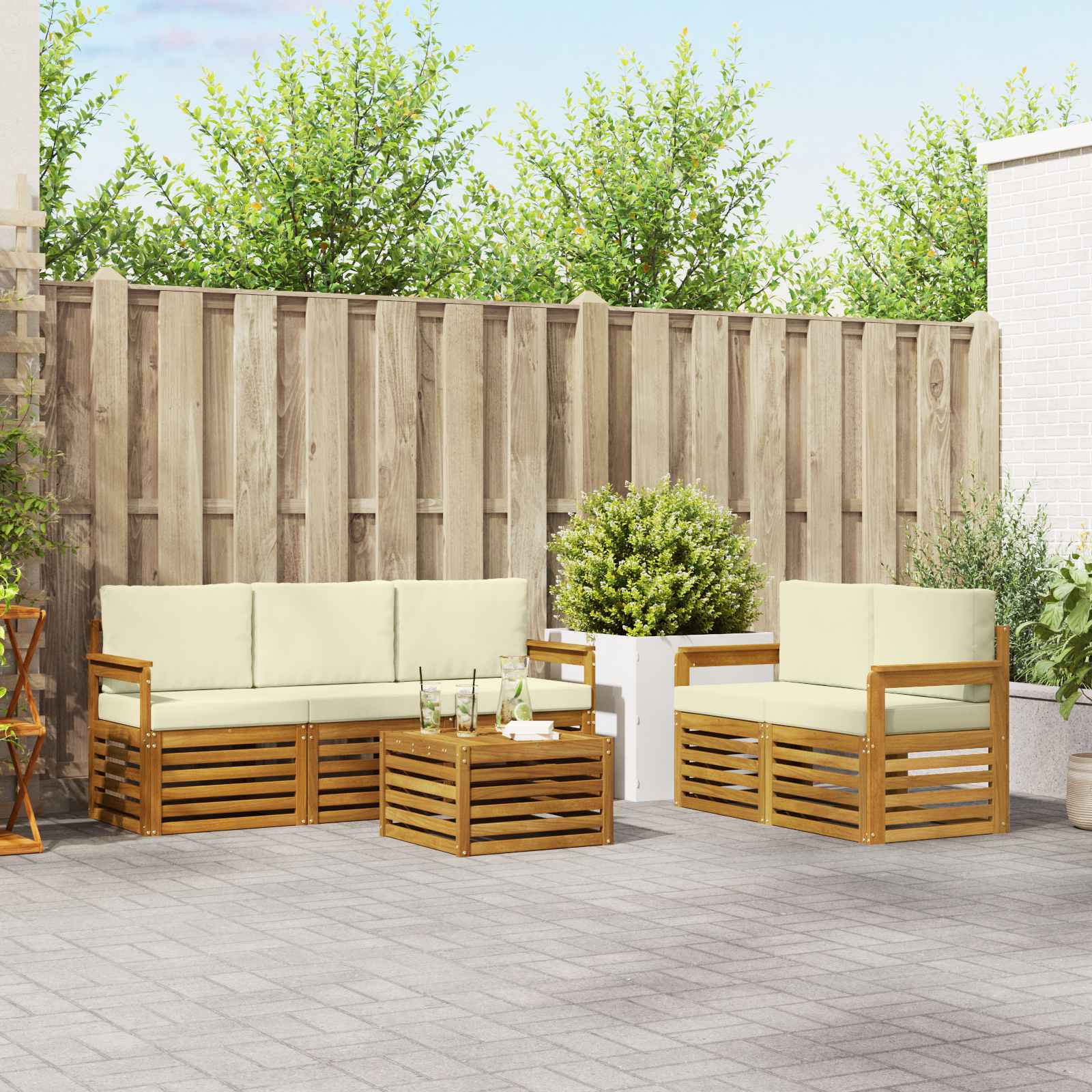 Sofa-Sets 6 pcs Natuurlijk en Crème Massief Acaciahout – afbeelding 1
