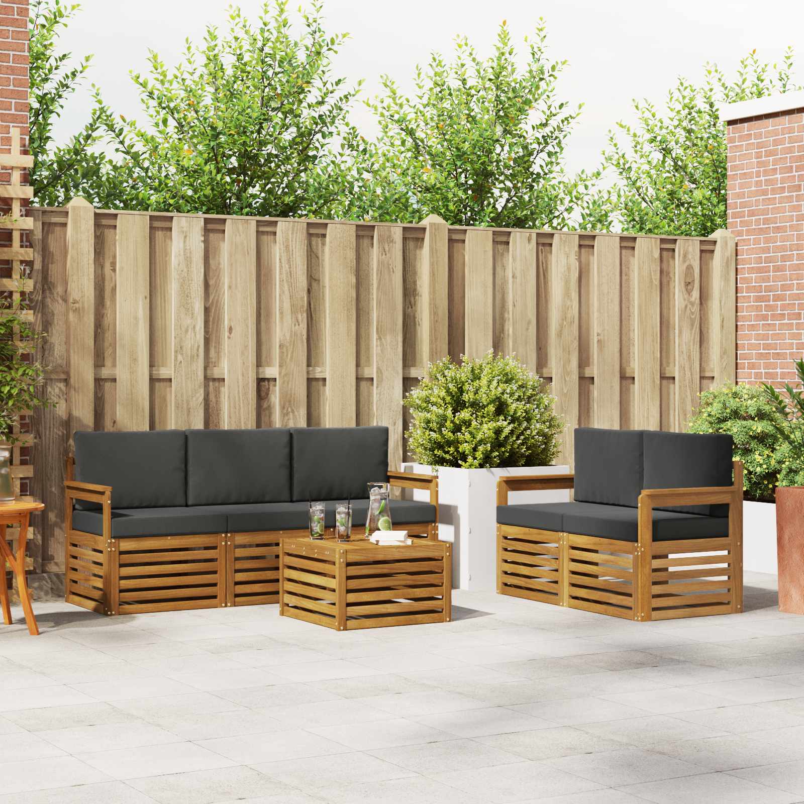 Sofa-Sets 6 pcs Natuurlijk en Antraciet Massief Acaciahout – afbeelding 1