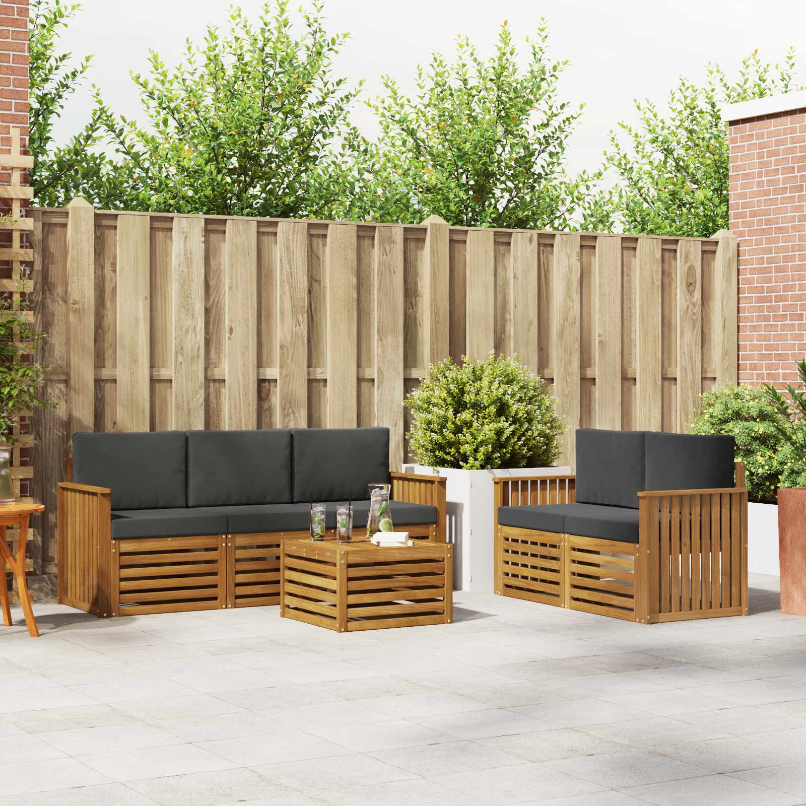 Sofa-Sets 6 pcs Natuurlijk en Antraciet Massief Acaciahout – afbeelding 1