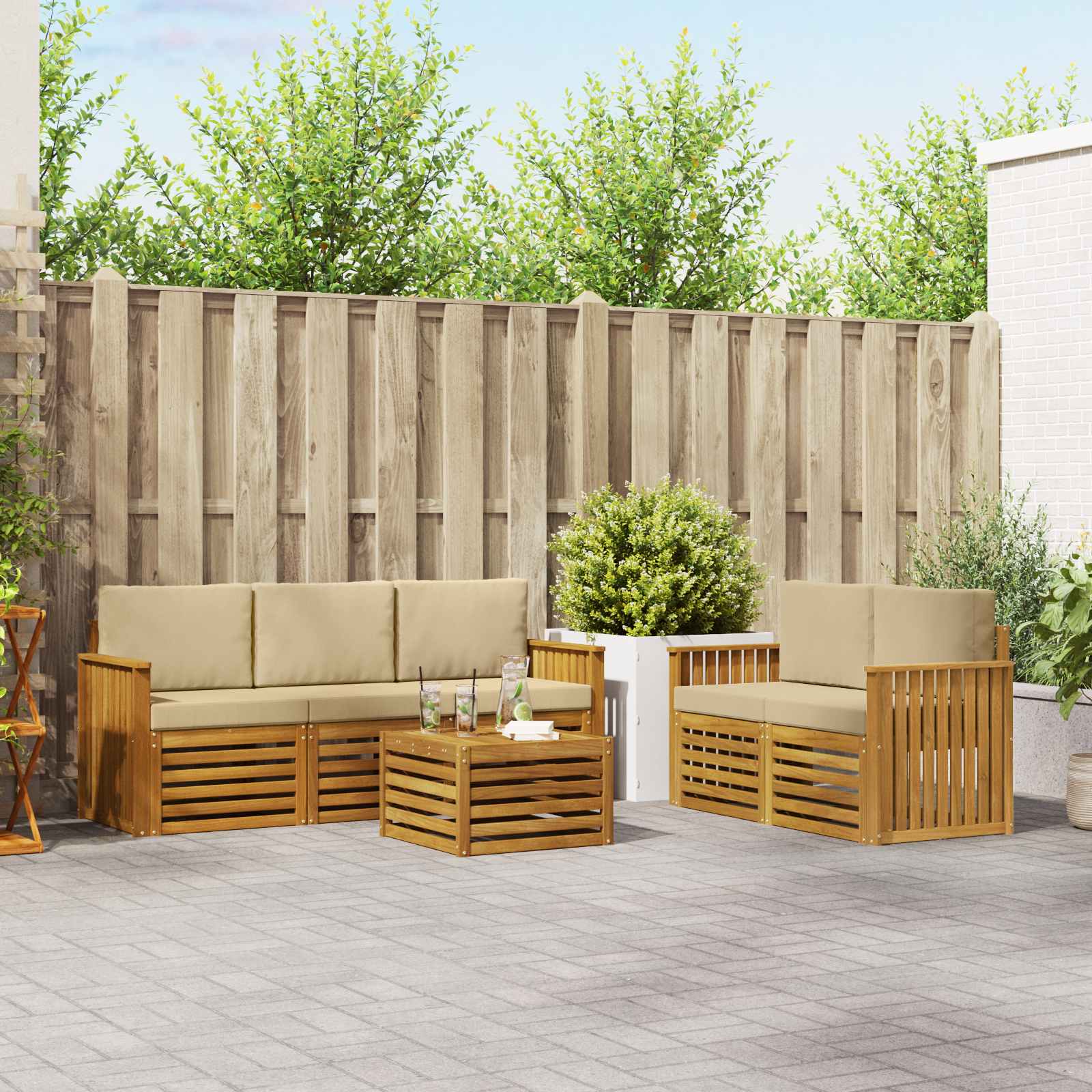 Sofa-Sets 6 pcs Natuurlijk en Beige Massief Acaciahout