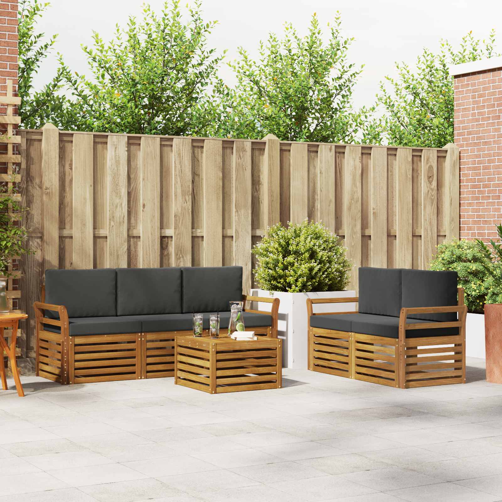 Sofa-Sets 6 pcs Natuurlijk en Antraciet Massief Acaciahout