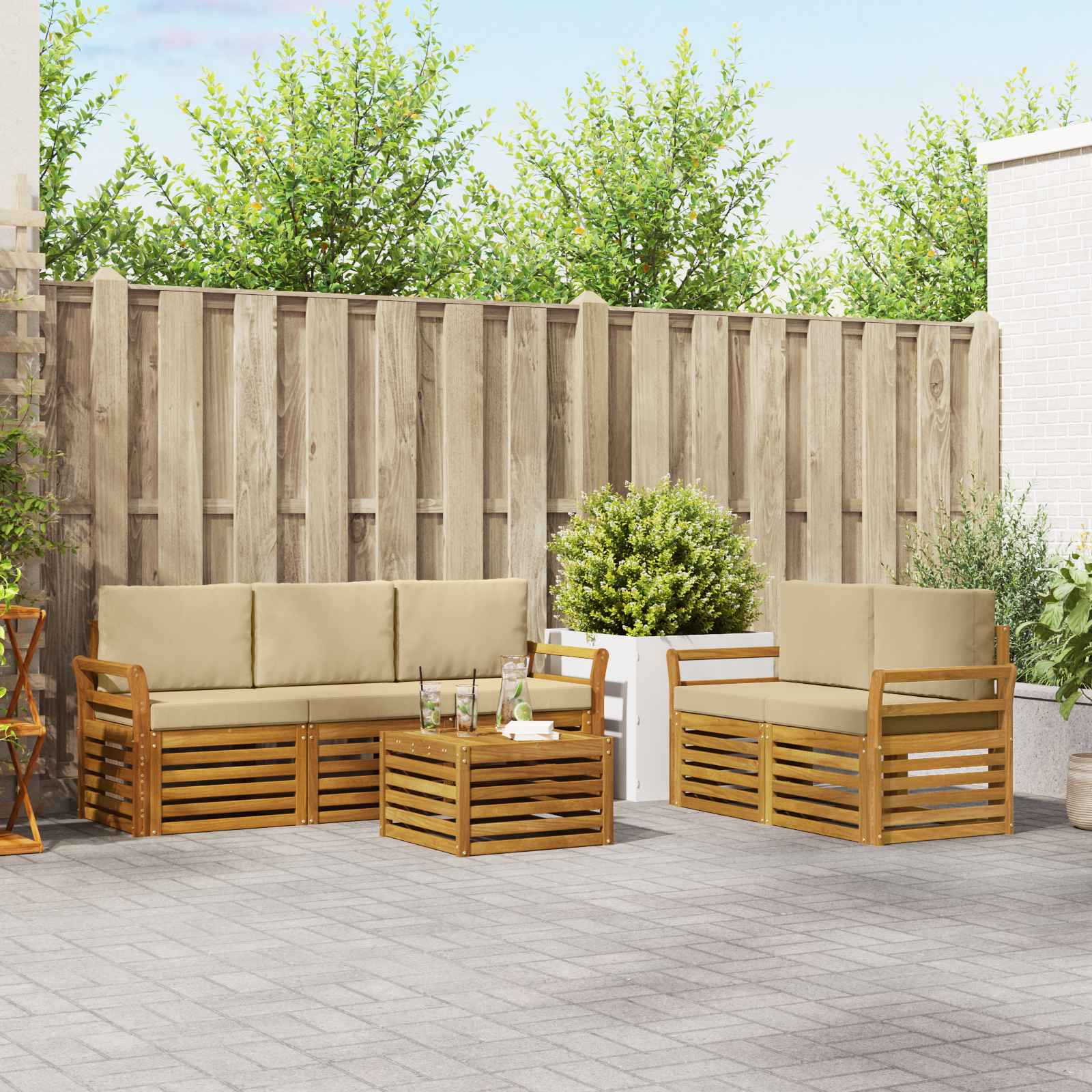 Sofa-Sets 6 pcs Natuurlijk en Beige Massief Acaciahout