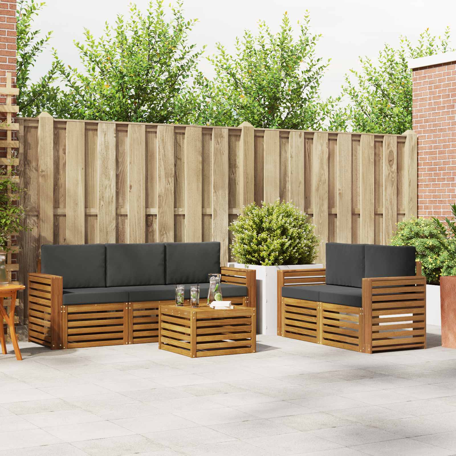 Sofa-Sets 6 pcs Natuurlijk en Antraciet Massief Acaciahout – afbeelding 1