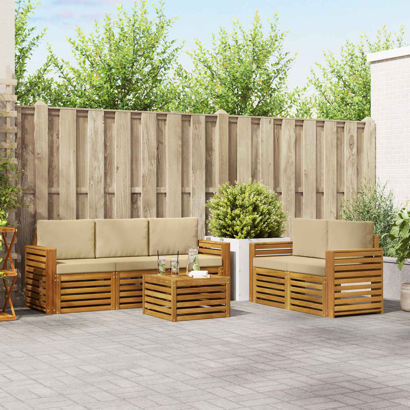 Sofa-Sets 6 pcs Natuurlijk en Beige Massief Acaciahout