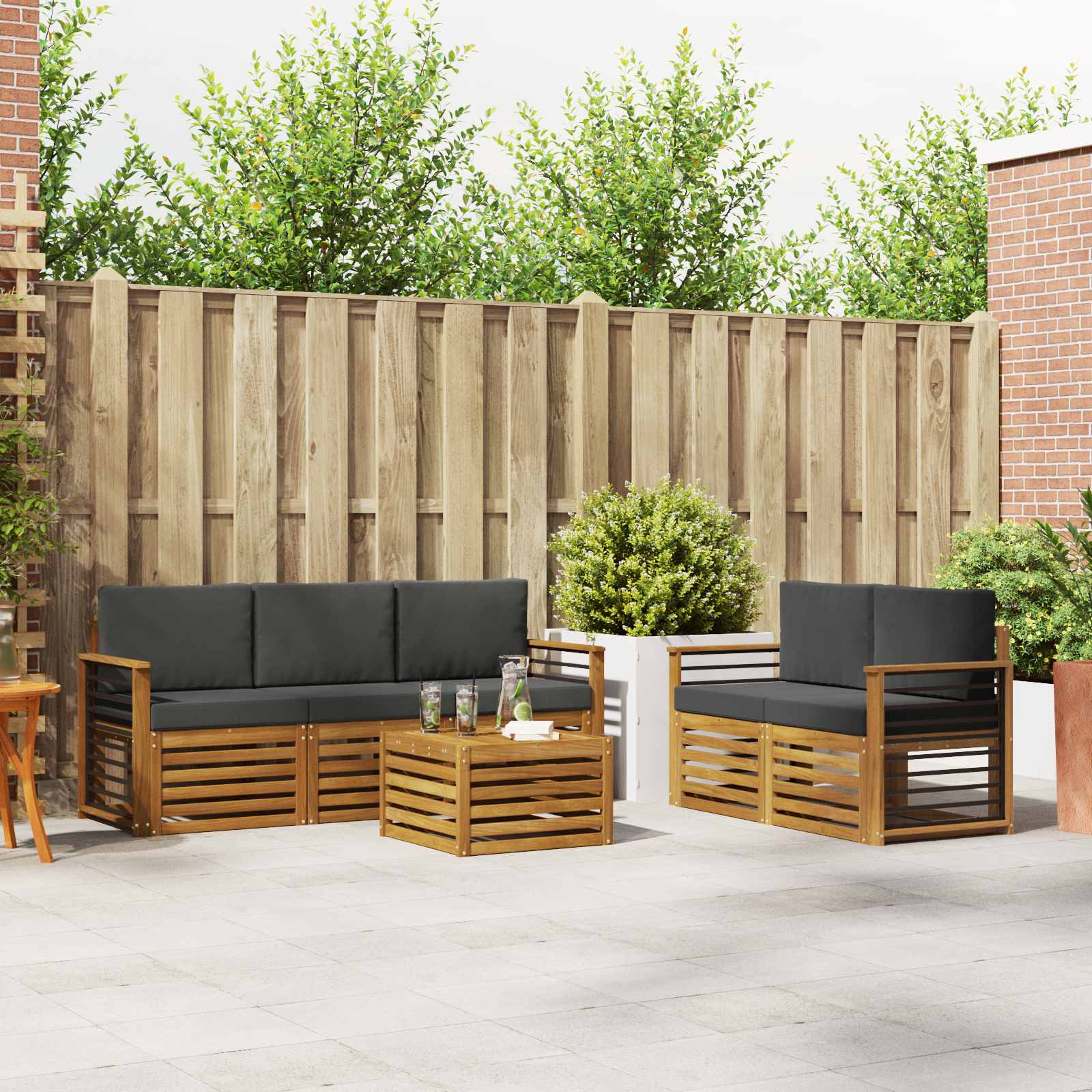 Sofa-Sets 6 pcs Natuurlijk en Antraciet Massief Acaciahout