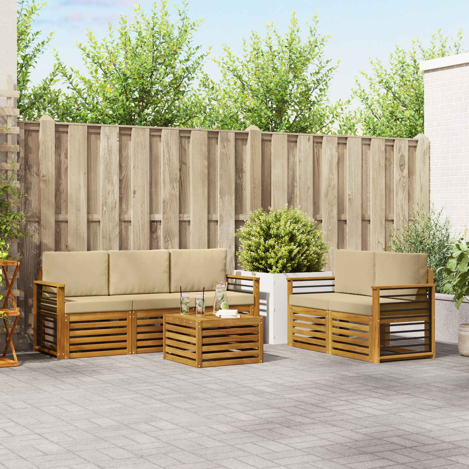 Sofa-Sets 6 pcs Natuurlijk en Beige Massief Acaciahout