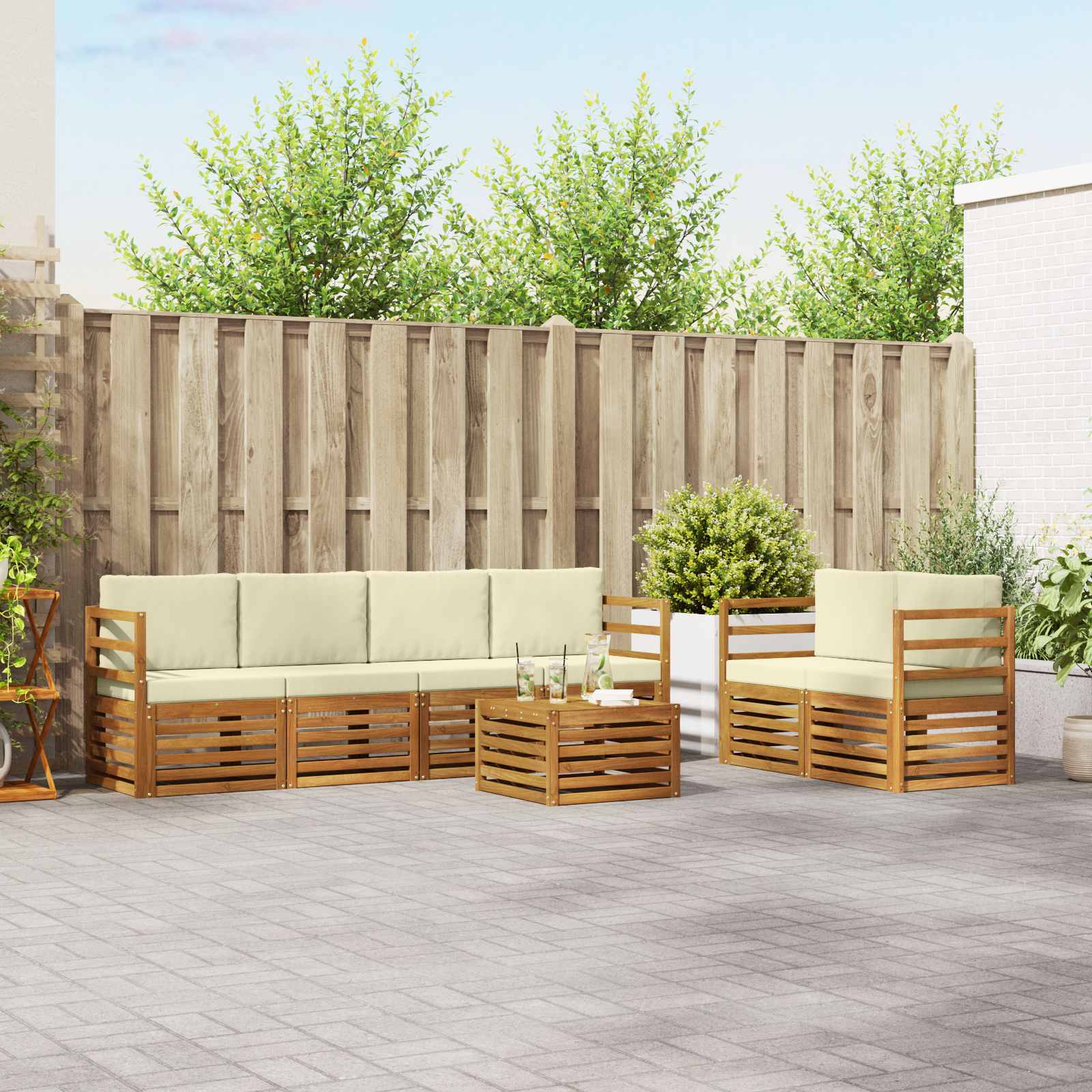Buiten bankenset 7 pcs Natuurlijk en Crème Massief Acaciahout