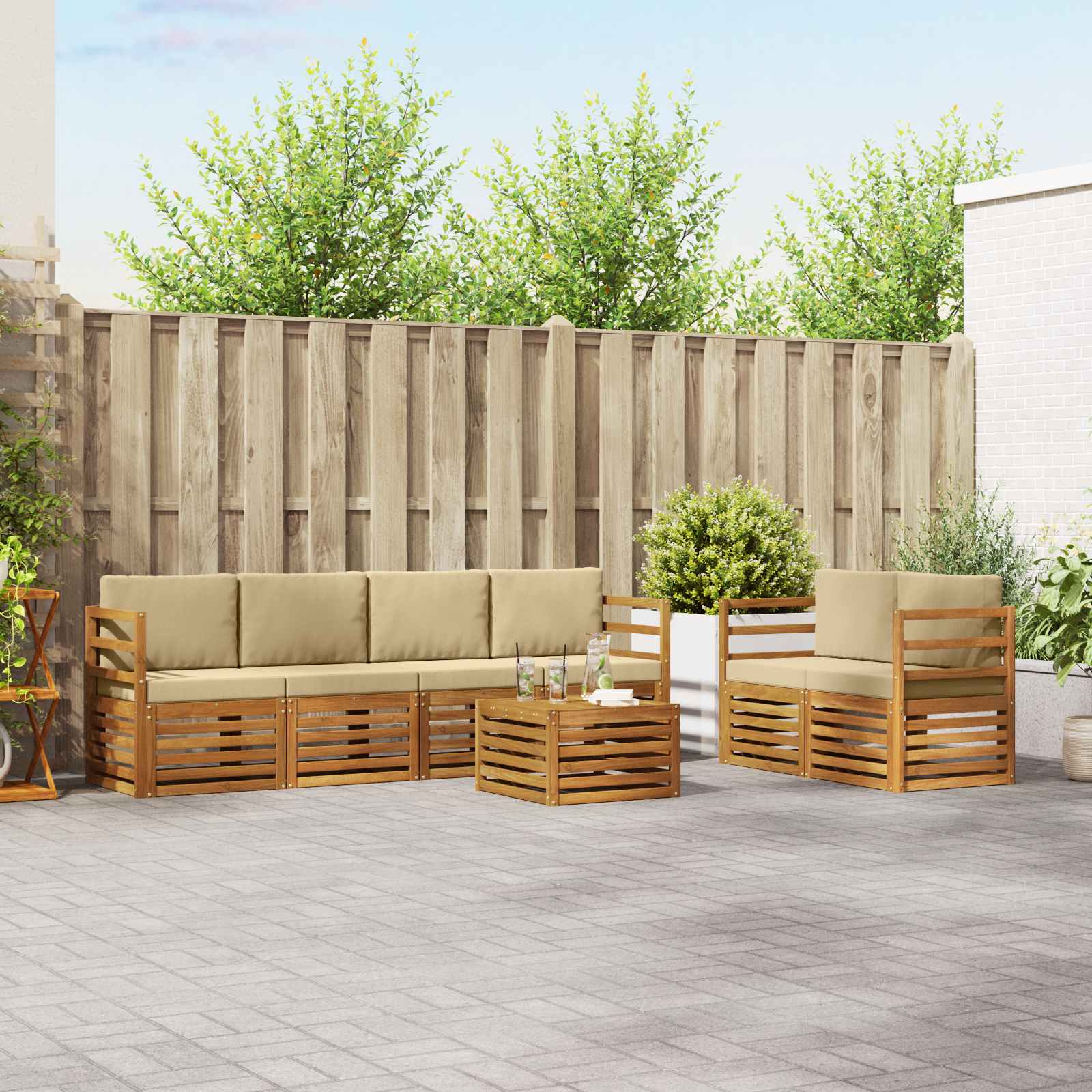 Buiten bankenset 7 pcs Natuurlijk en Beige Massief Acaciahout – afbeelding 1